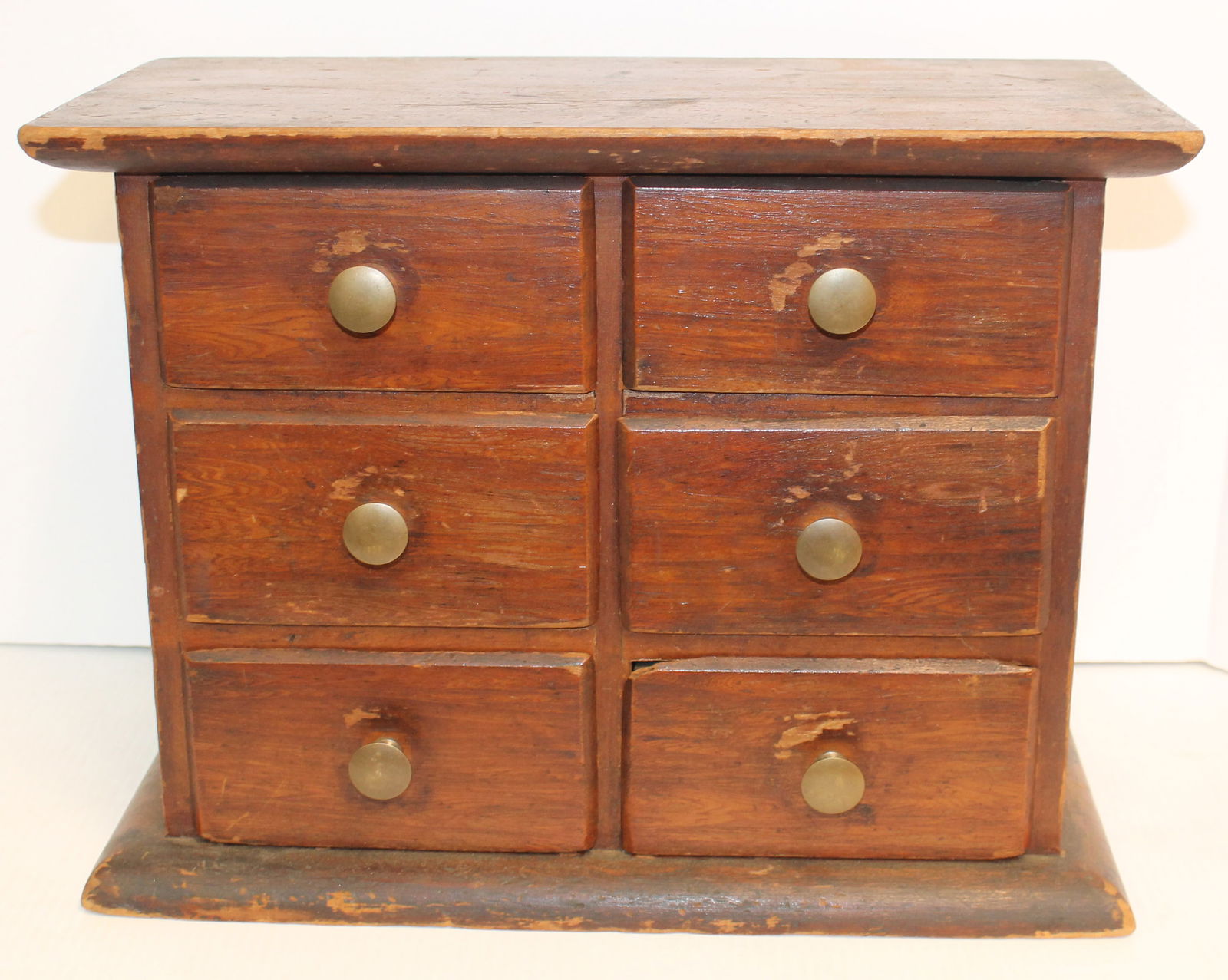 Antique small 6 drawer apothecary or spice chest w brass knobs - 11" tall x 15" wide x 7" deep (1 of 4)