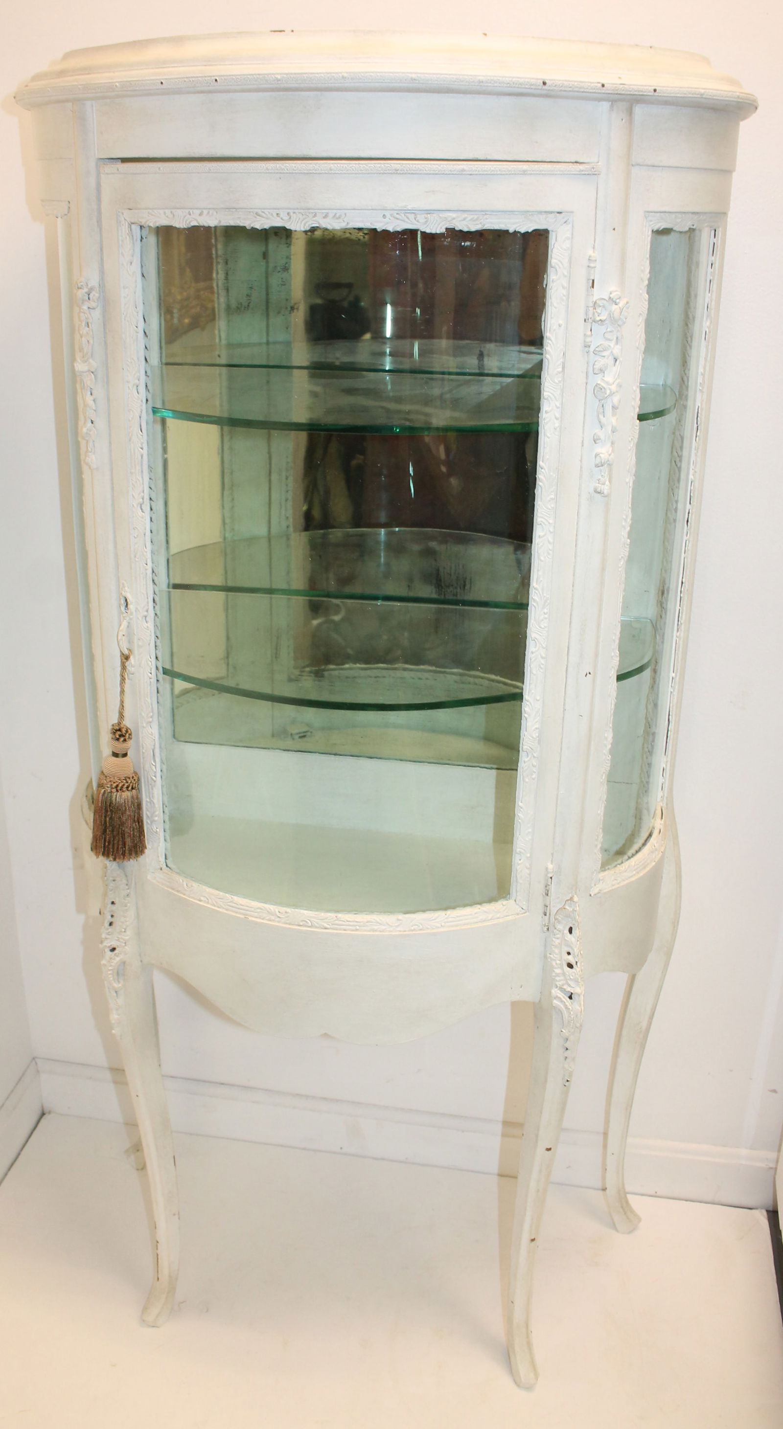Antique small size china cabinet w glass shelves - in later white paint - 54 1/2" tall x 27" wide x (1 of 5)