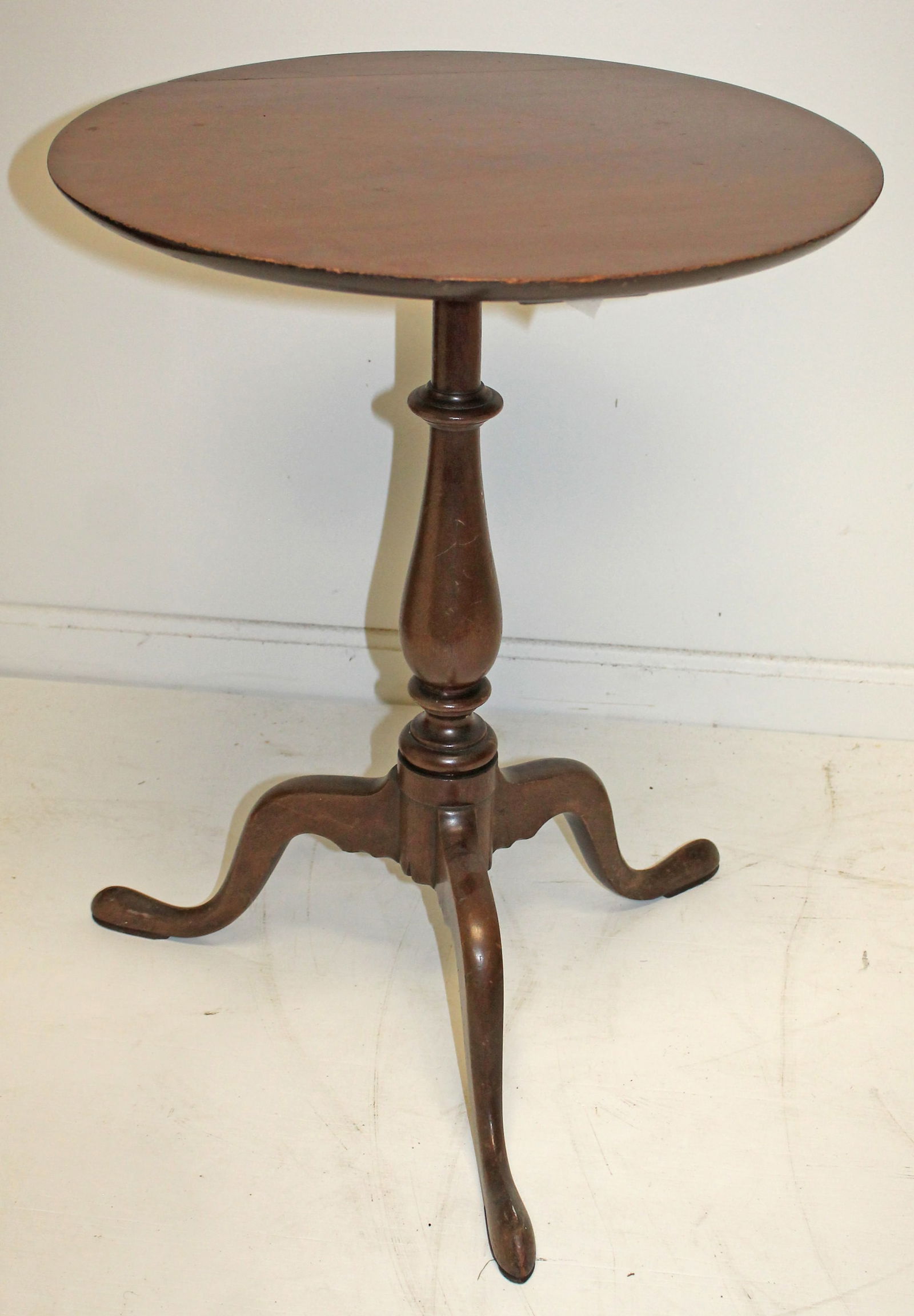 Antique round top cherry candlestand on snake legs - 25 3/4" tall x 20" diam top (1 of 8)