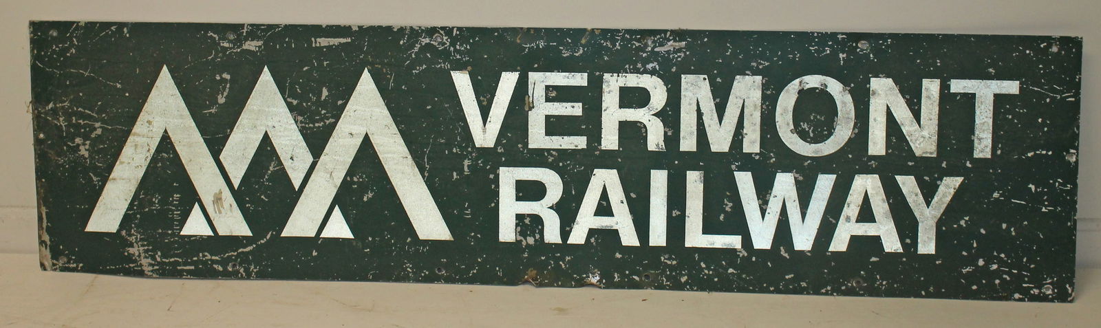 Antique painted tin "Vermont Railroad" sign 15" x 60" (1 of 4)