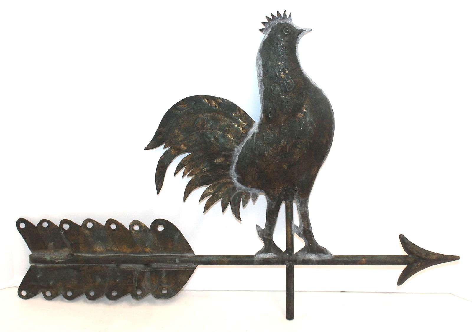 Diminutive copper rooster on arrow weathervane - 16" tall x 23" wide (1 of 6)
