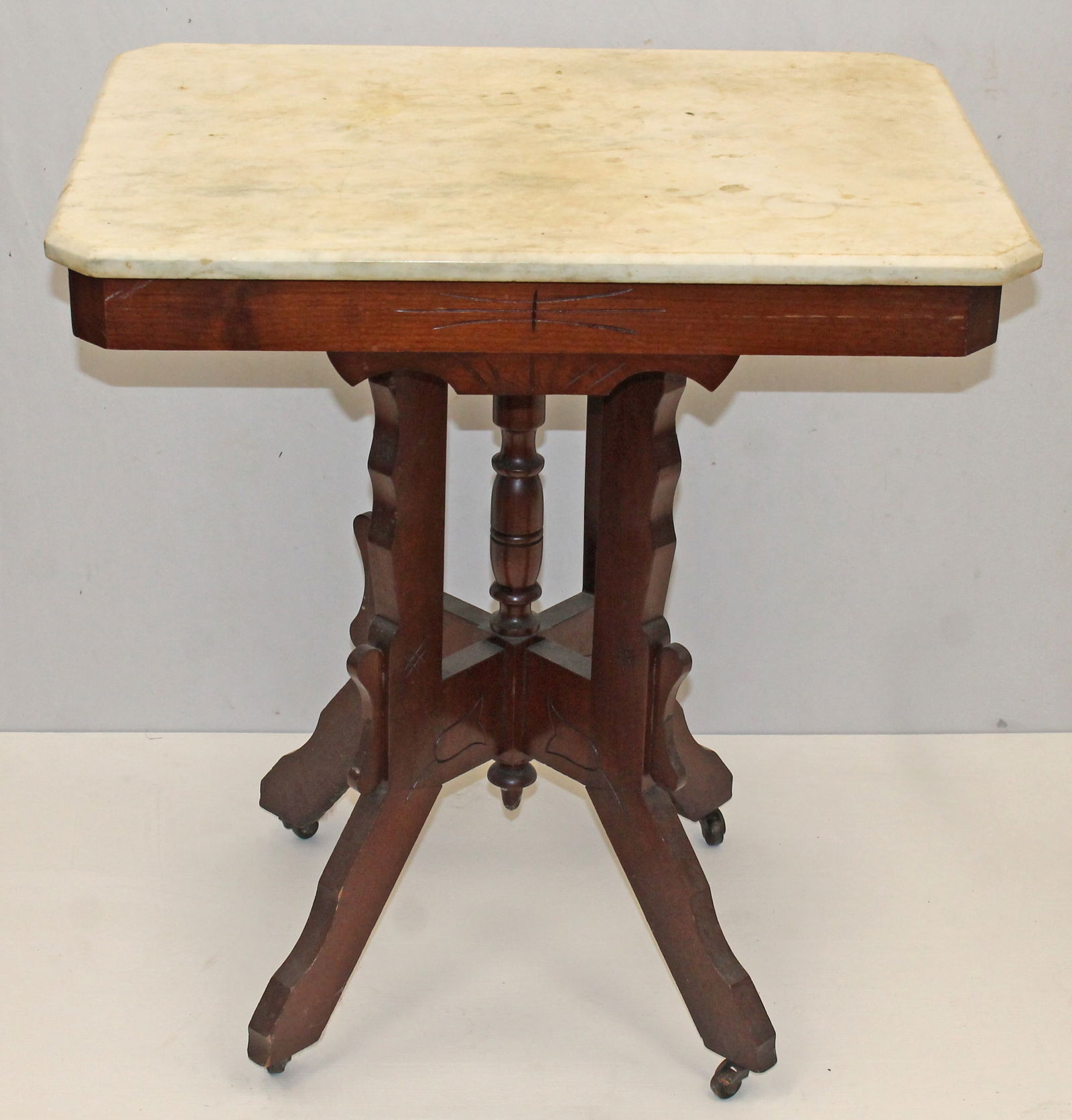Victorian walnut marble top table w shaped top - 31" tall x 28 1/2"x20" top (1 of 4)