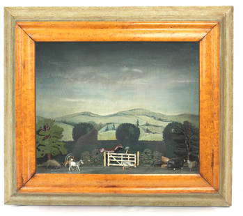 Great shadow box framed farm scene diorama w horses, pigs, geese, turkeys, sheep, cow, 2 farmers &: Great shadow box framed farm scene diorama w horses, pigs, geese, turkeys, sheep, cow, 2 farmers & dog - 20"x23 1/2" x 7 1/2" deep