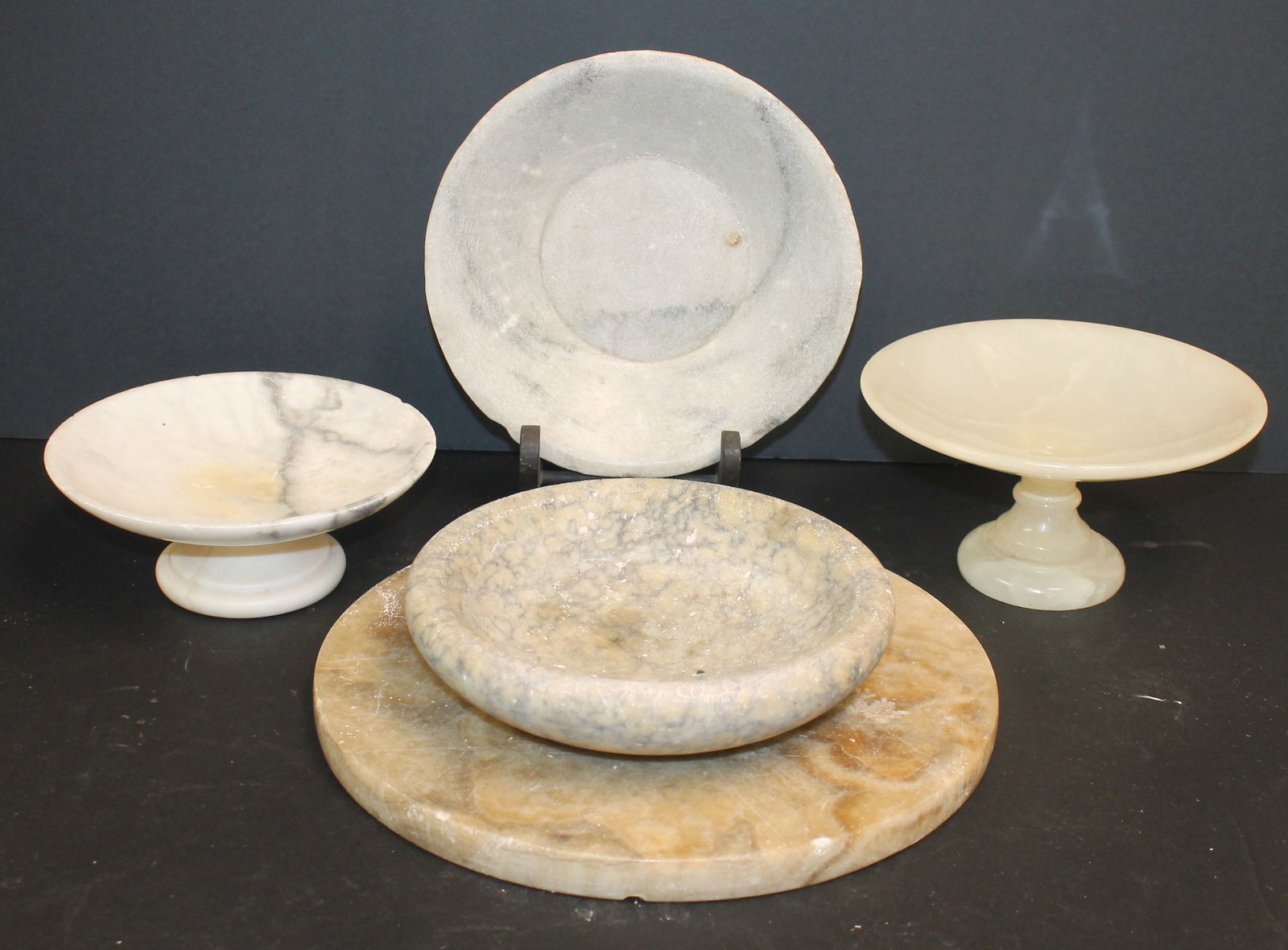 Lot of 5 marble serving pieces incl 2 compotes 8"& 71/2", 2 bowls & a 12" cutting board (1 of 6)