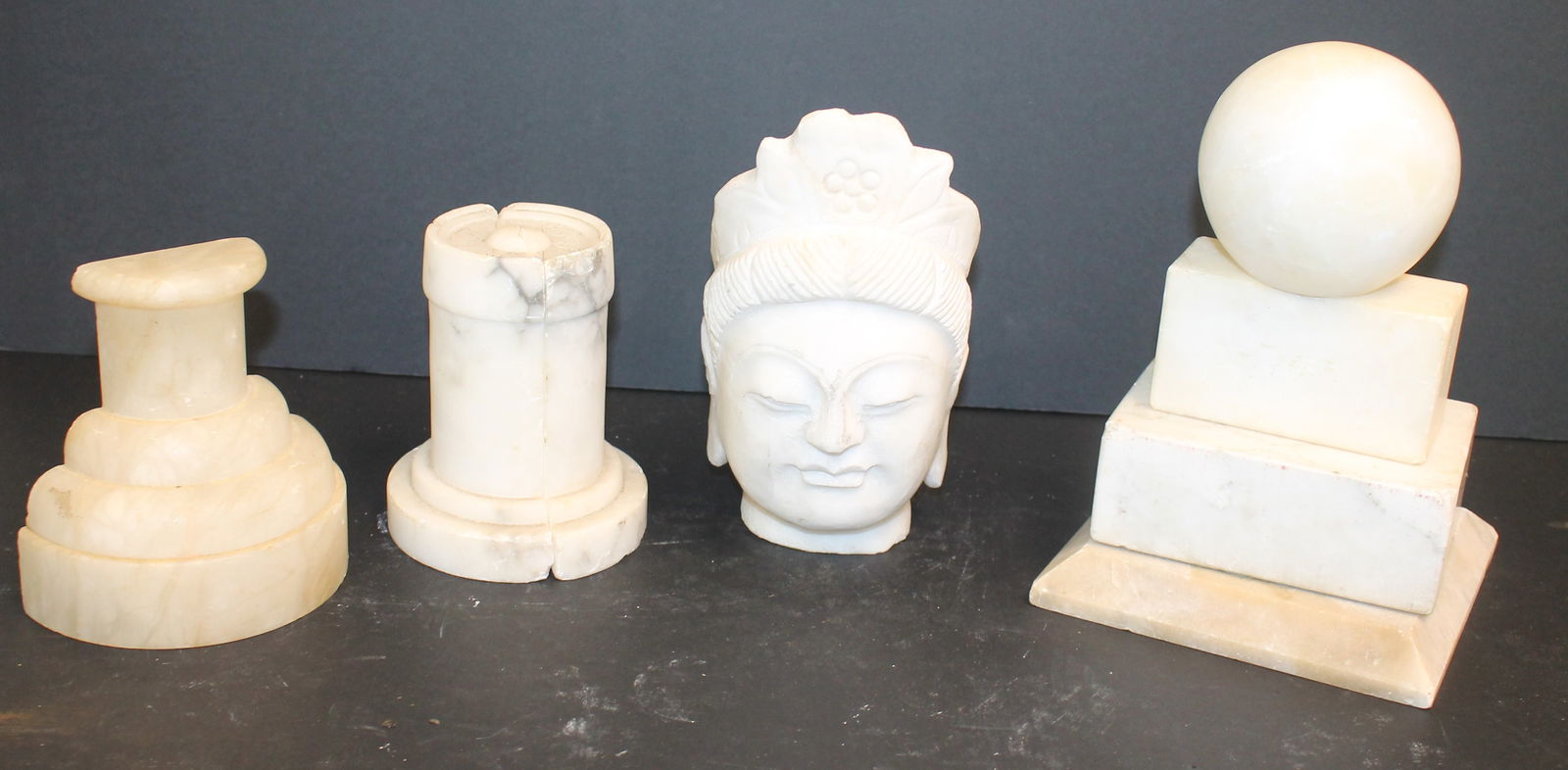 Lot of 7 marble items incl pr of bookends, single bookend, bust, ball, & 3 blocks (1 of 8)