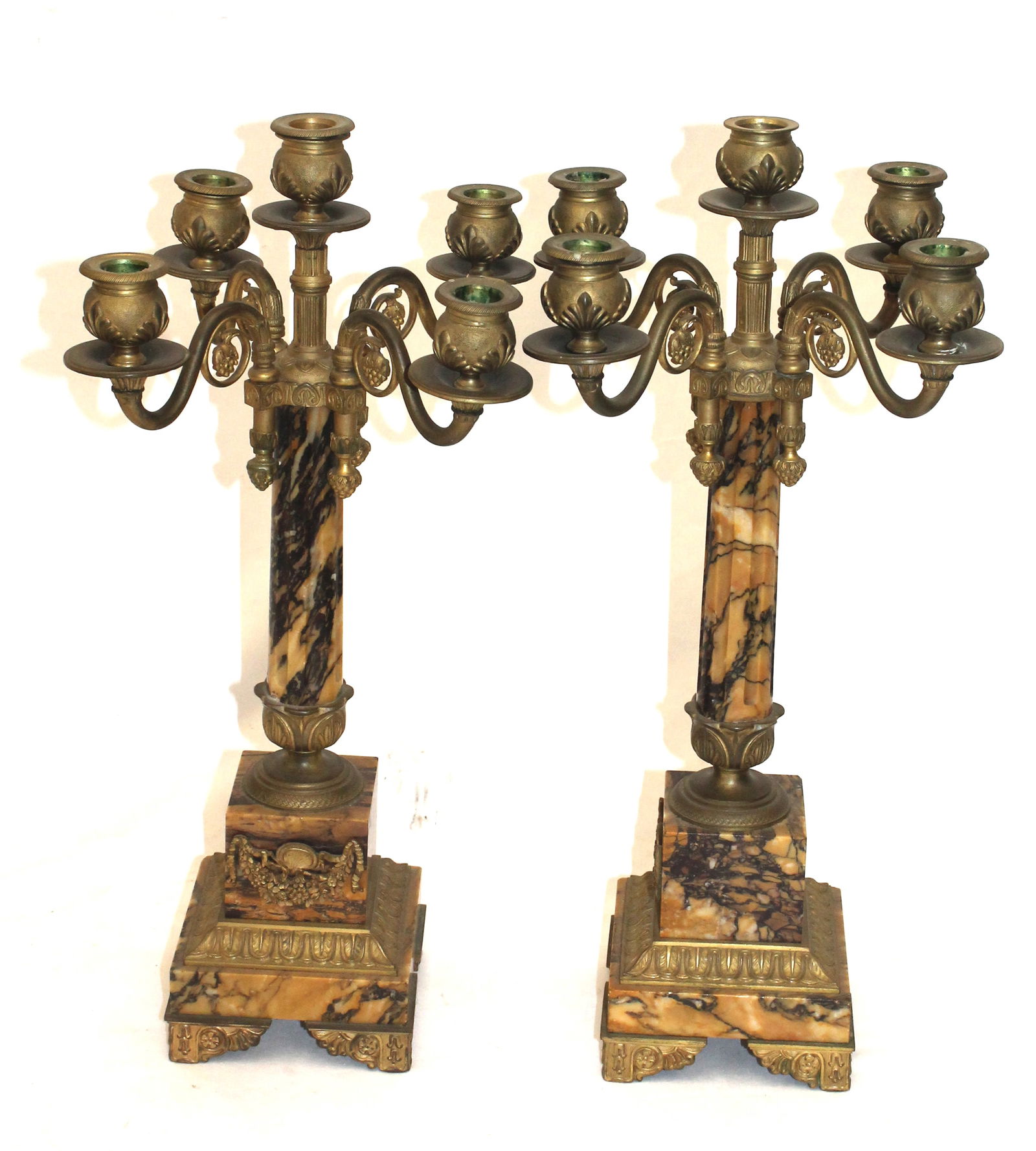 pr of Victorian marble & brass 5 socle candelabra - 19 1/2" tall (1 of 9)