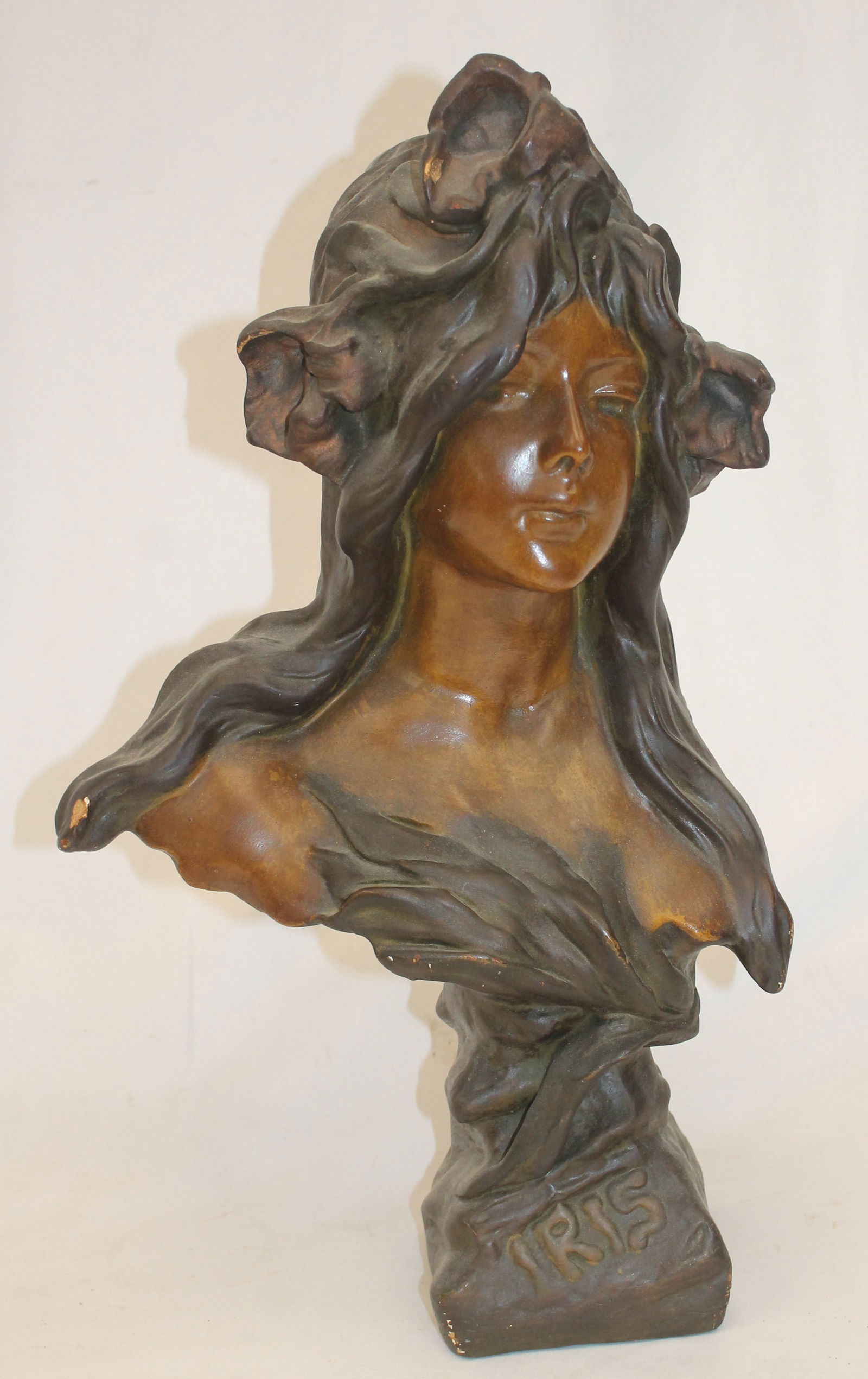 Art Nouveau plaster figural bust "Iris" - after the famous bronze of same name - 20 1/2" tall (1 of 9)