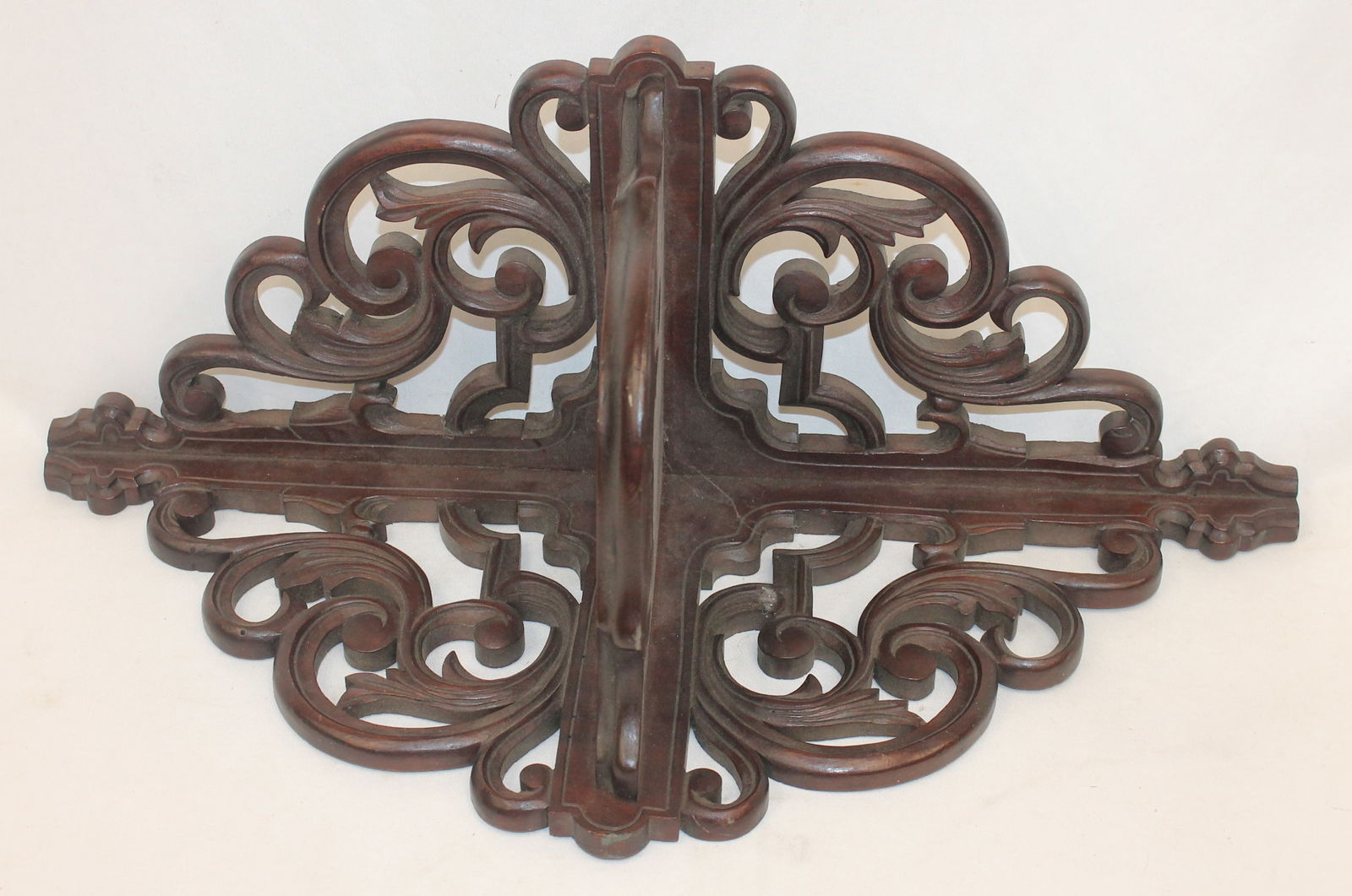 Victorian carved mahogany corner wall hanging shelf w fretwork - 20" tall x 11" wide (1 of 5)