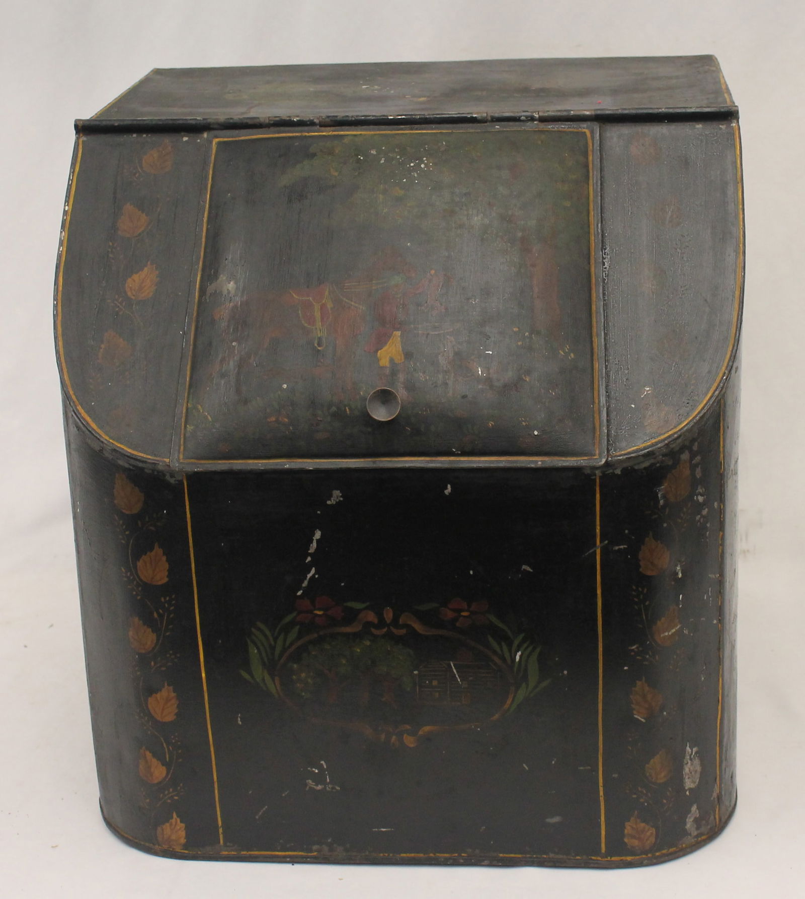 Antique tin paint decorated coffee bin - 20" tall x 17" deep x 19" wide (1 of 6)