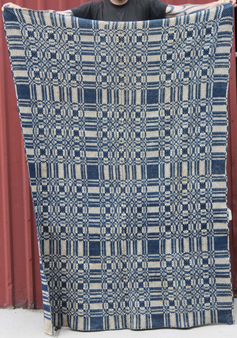 antique blue & white jacquard coverlet - 76"x59" : antique blue & white jacquard coverlet - 76"x59"