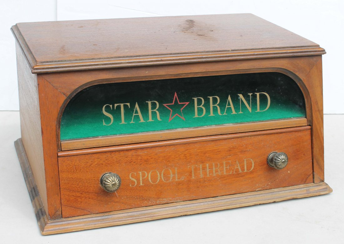 antique "Star Brand Spool Thread Cabinet" 21" wide: antique "Star Brand Spool Thread Cabinet" 21" wide x 10 1/2" tall