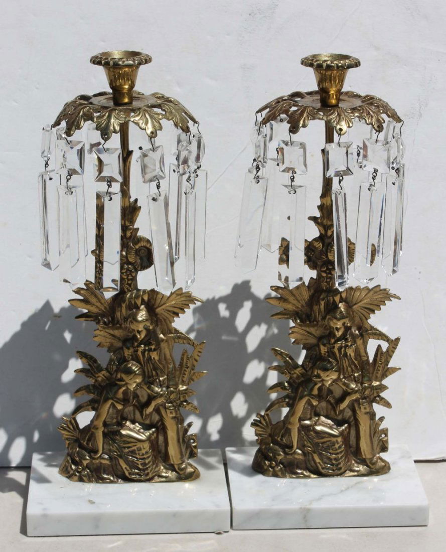 pr of antique girandoles - 14" tall: pr of antique girandoles - 14" tall