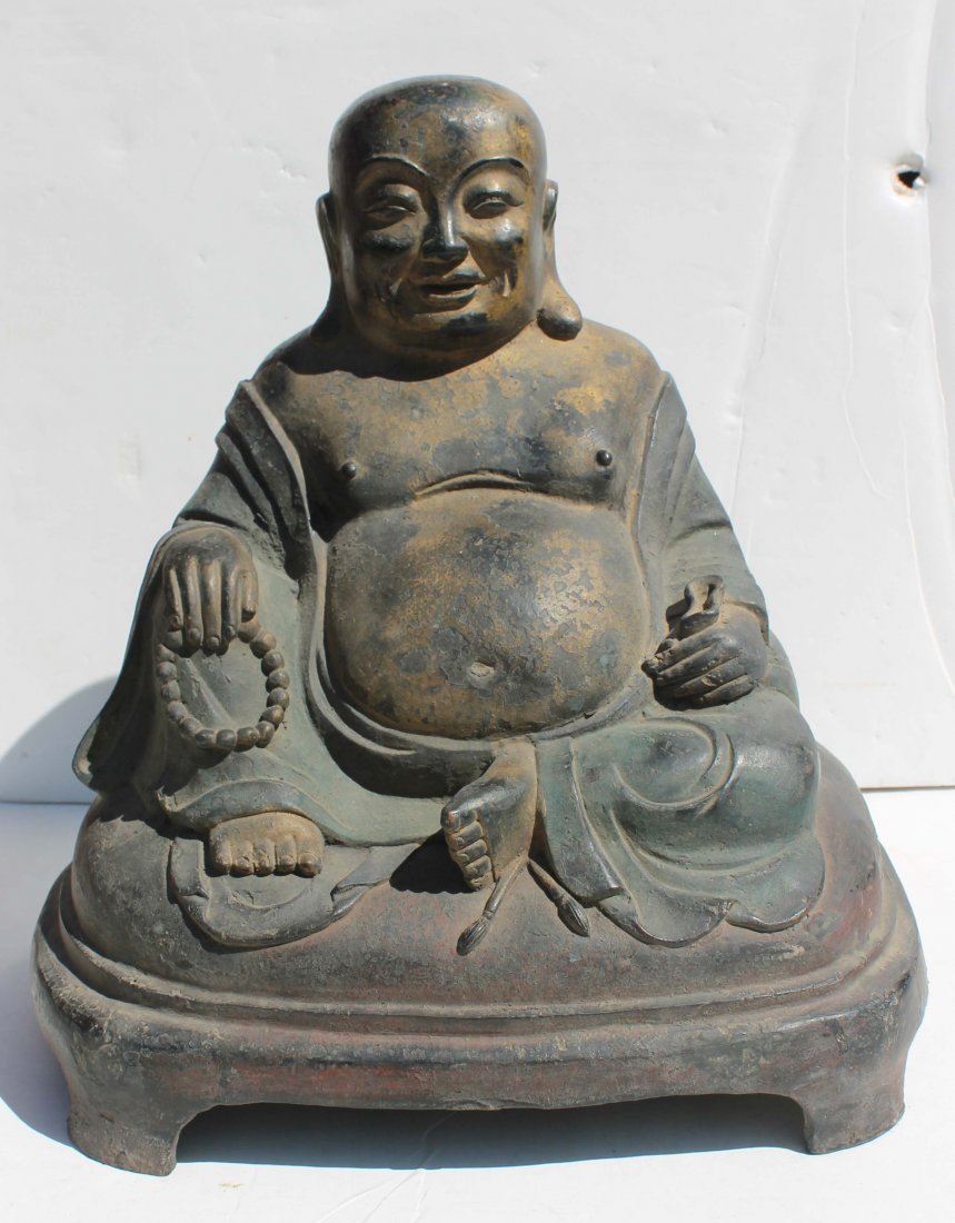 large very old gilt bronze Buddha - approx 13" tal: large very old gilt bronze Buddha - approx 13" tall x 12" wide