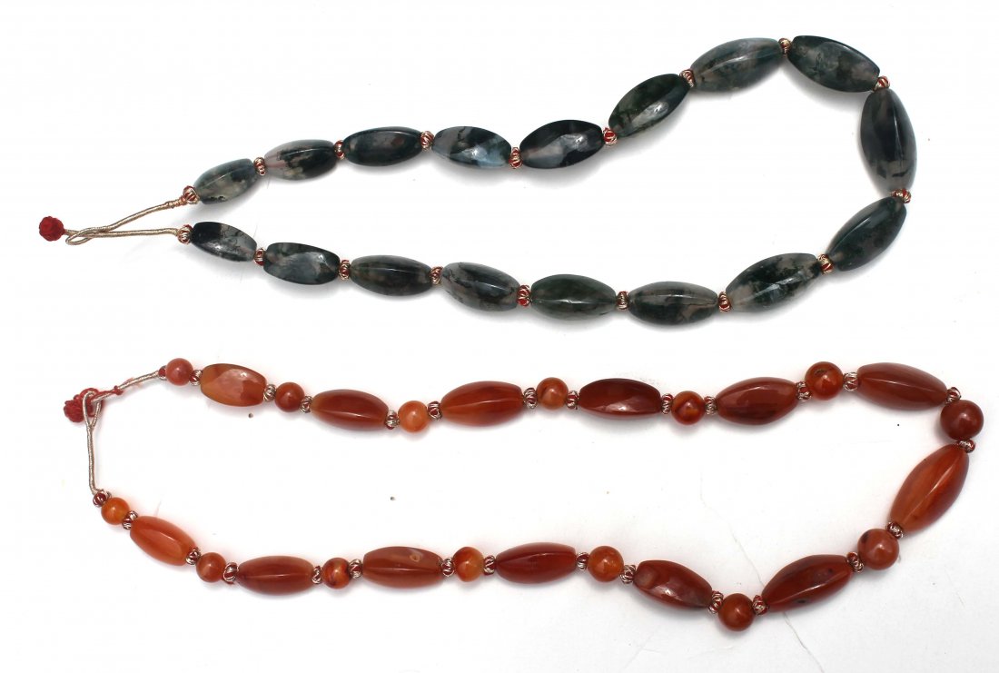 2 Chinese jade & carnelian necklaces: 2 Chinese jade & carnelian necklaces