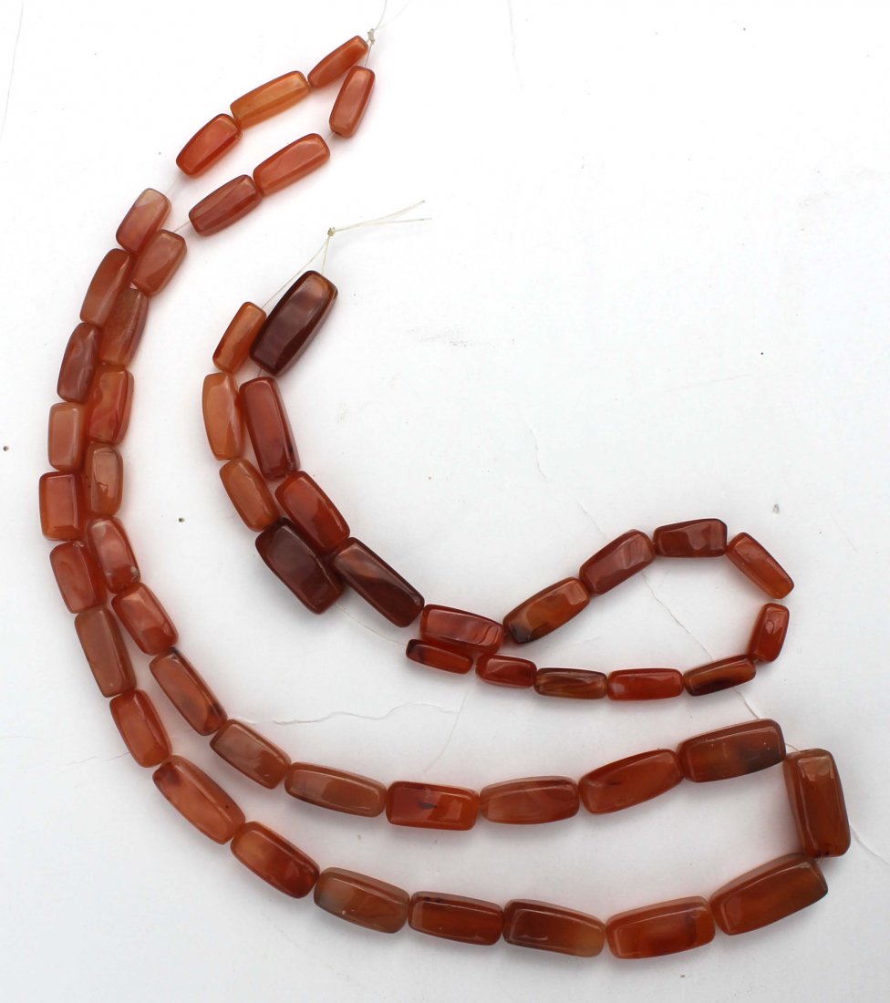 2 Chinese carnelian strands of beads: 2 Chinese carnelian strands of beads