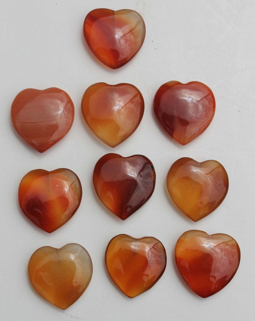 lot of 10 Chinese carnelian hearts - approx 1": lot of 10 Chinese carnelian hearts - approx 1"