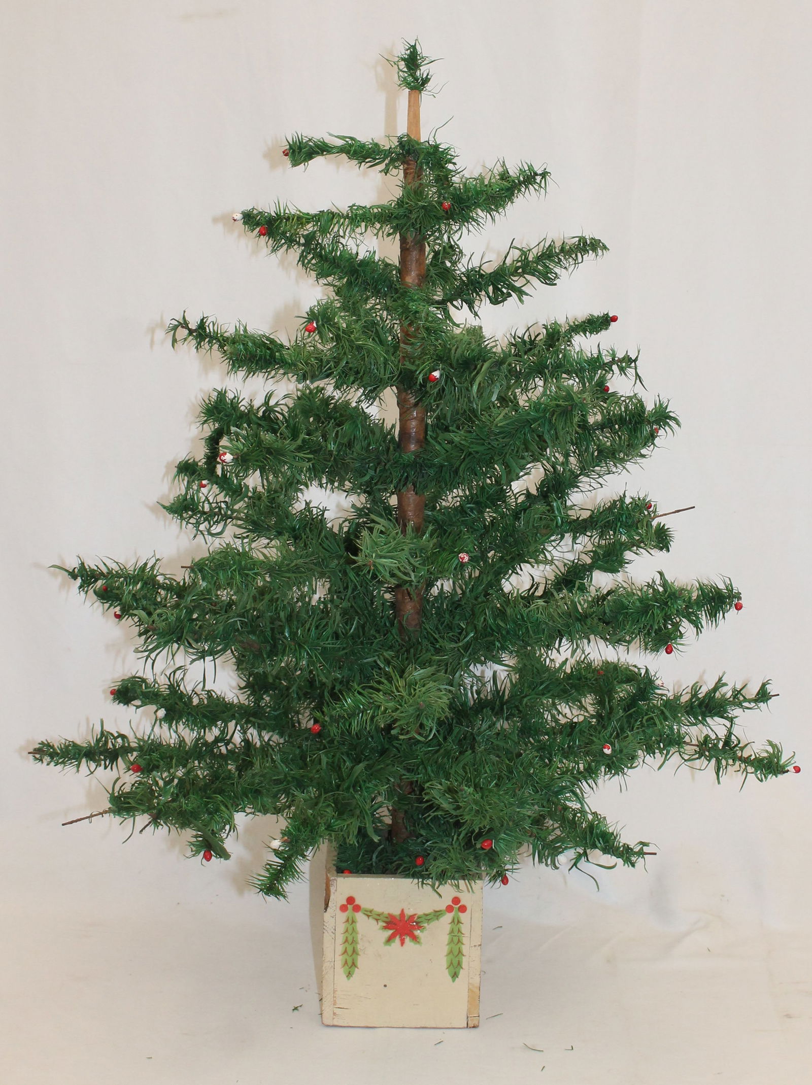 Vintage 30” tall feather tree in wooden painted stand (1 of 5)