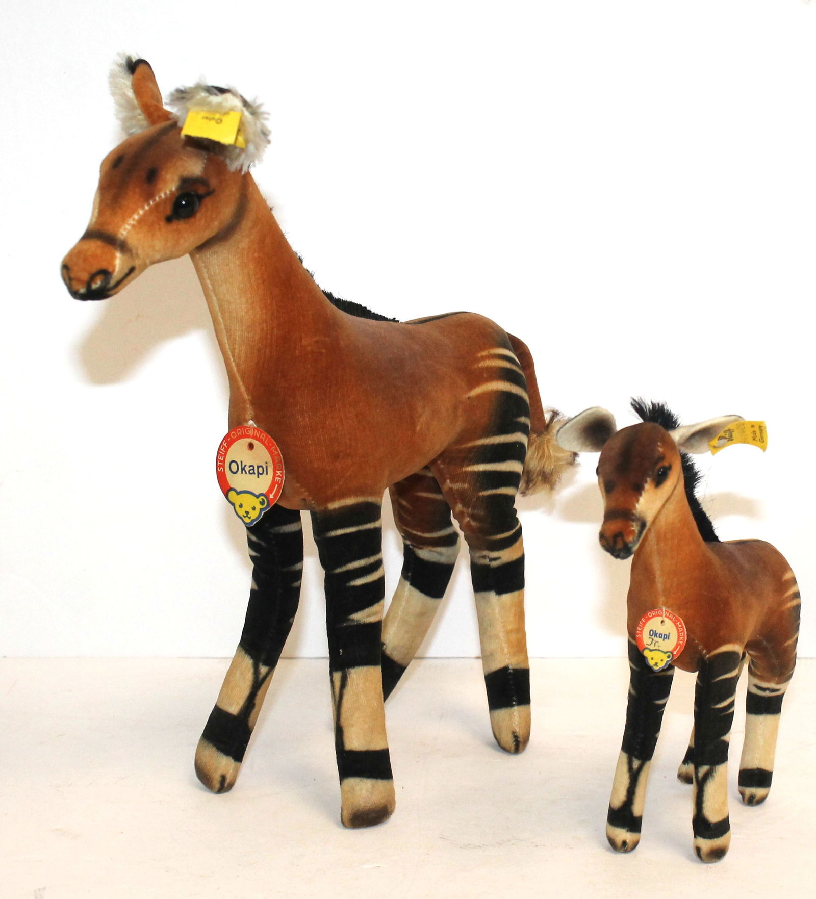Lot of 2 Steiff stuffed "Okapi" - both w button & orig tags - 10" & 6" tall (1 of 10)