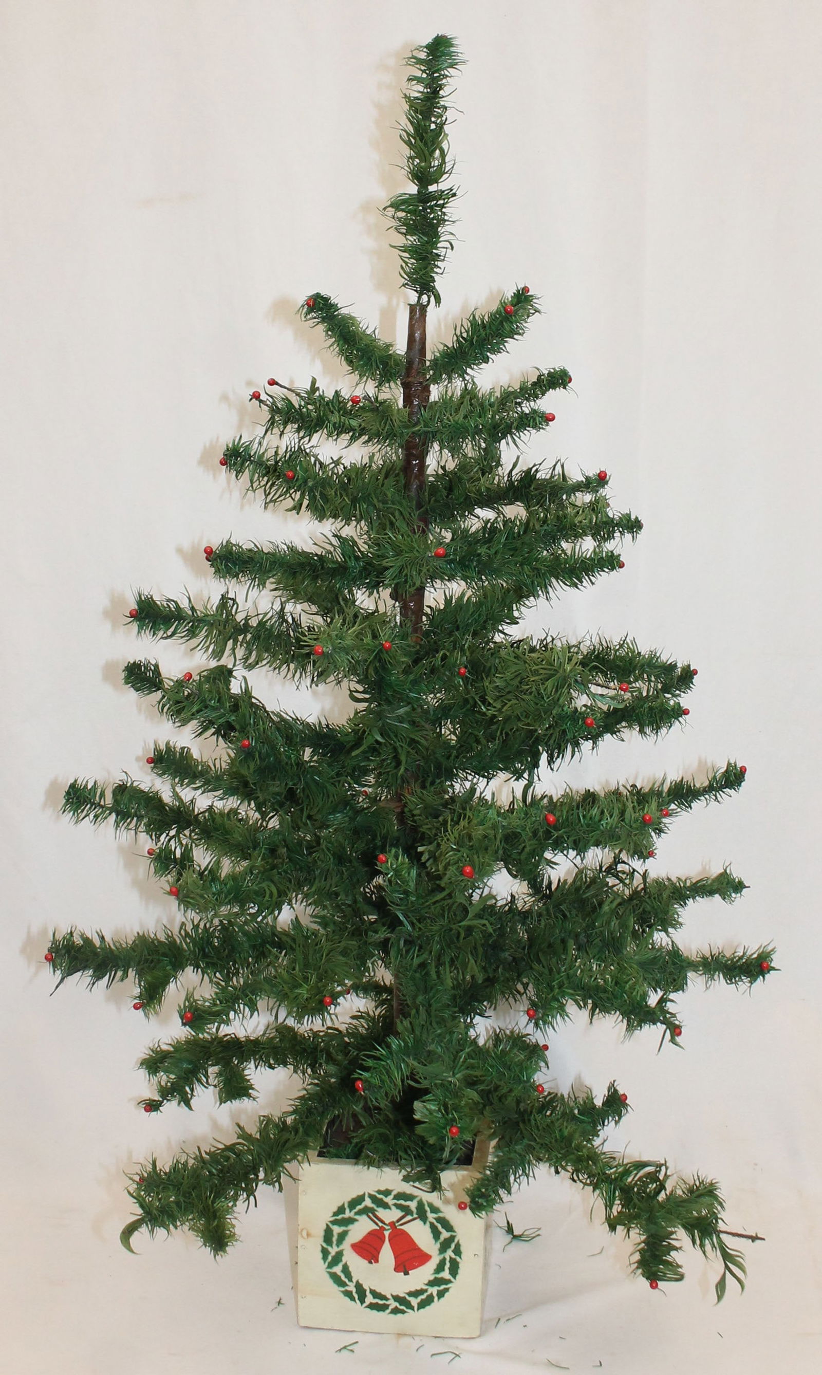 Vintage 39" tall feather tree in wooden painted stand (1 of 5)