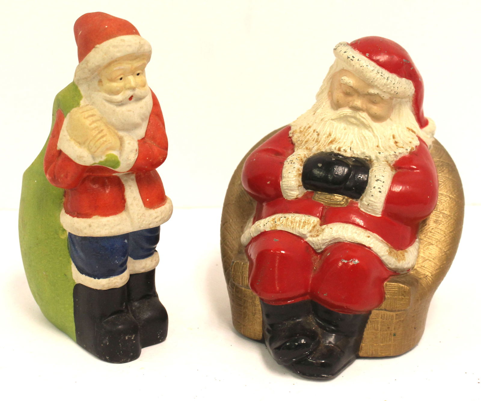 Lot of 2 Santas - 1 porcelain planter & 1 metal bank (1 of 6)