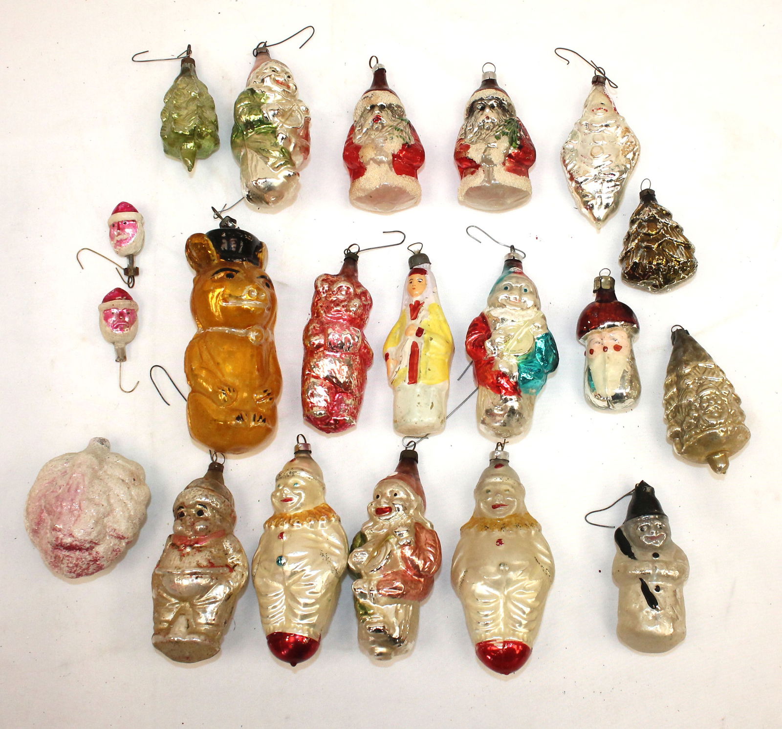 Lot of vintage glass ornaments incl Santas, Snowmen, clowns, etc (1 of 19)