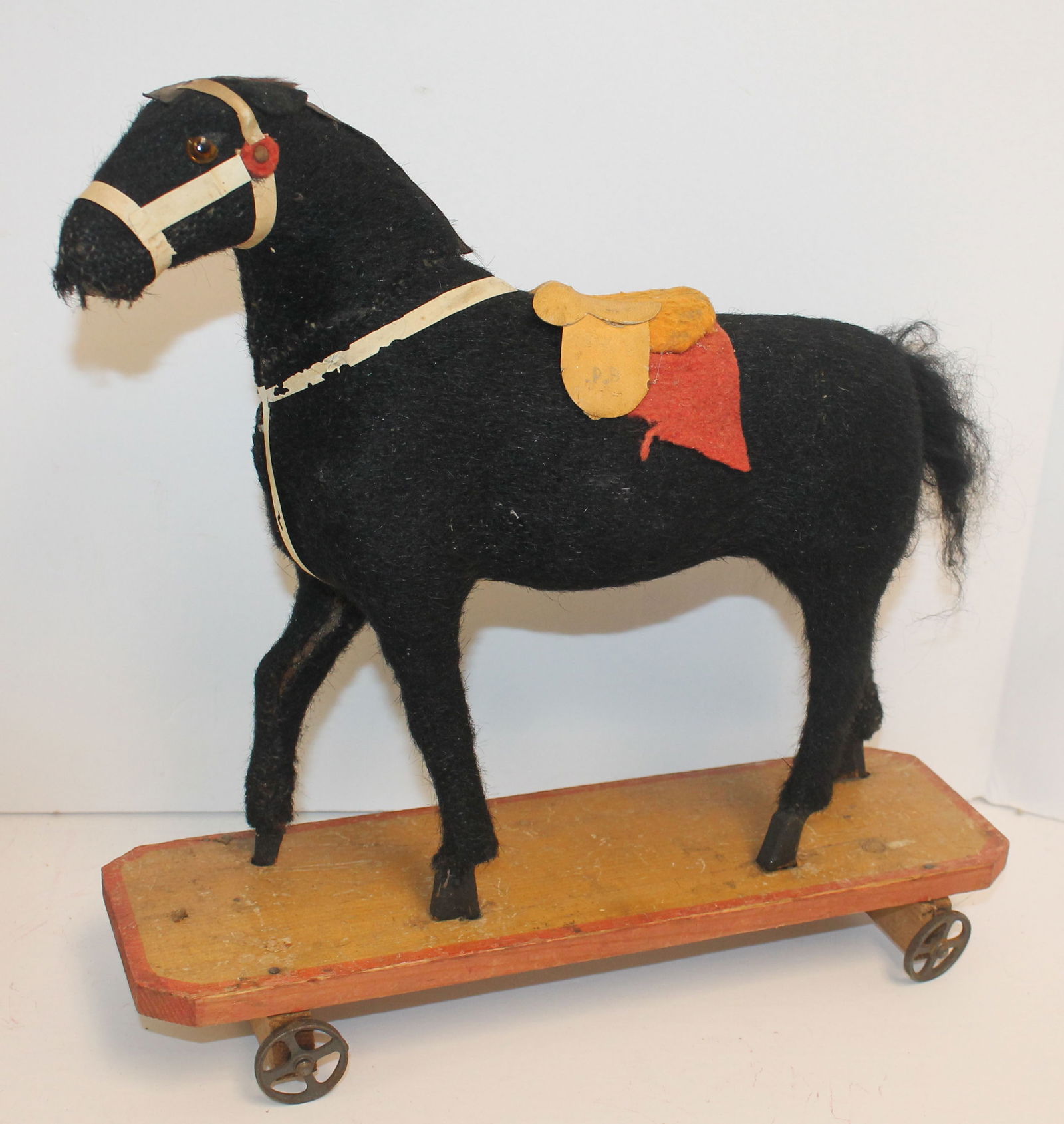 Antique German horse on platform w wheels pull toy - 12" tall x 12 1/4" long (1 of 9)