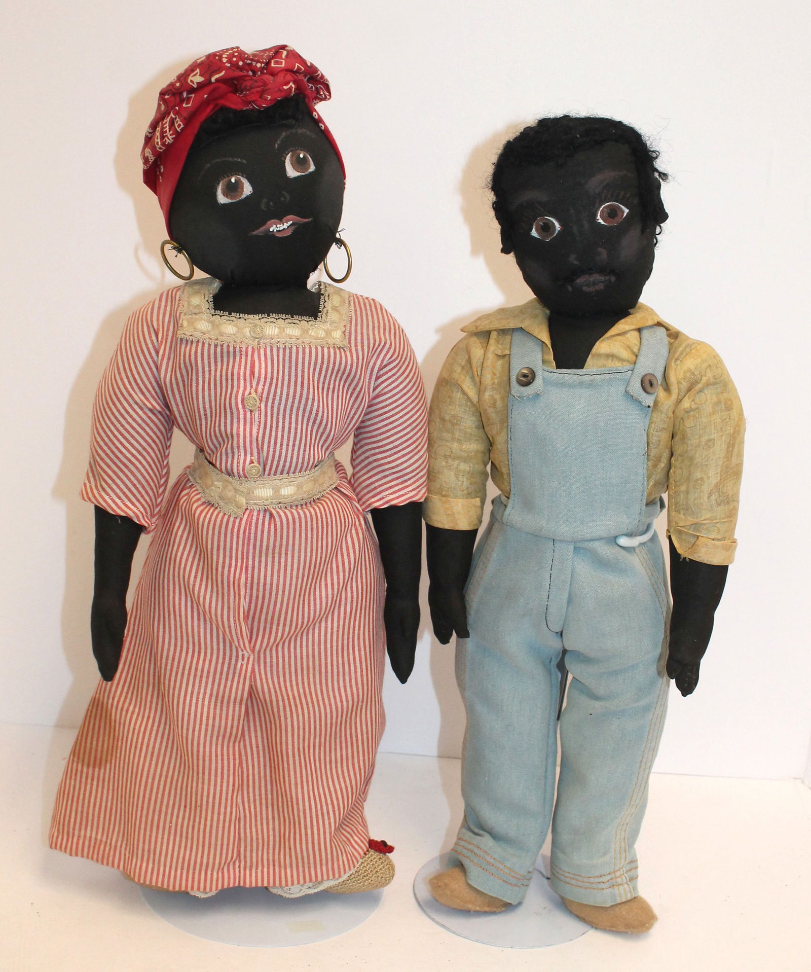 Pair of ca 1930 African American man & woman rag dolls - 17" & 19" tall (1 of 11)