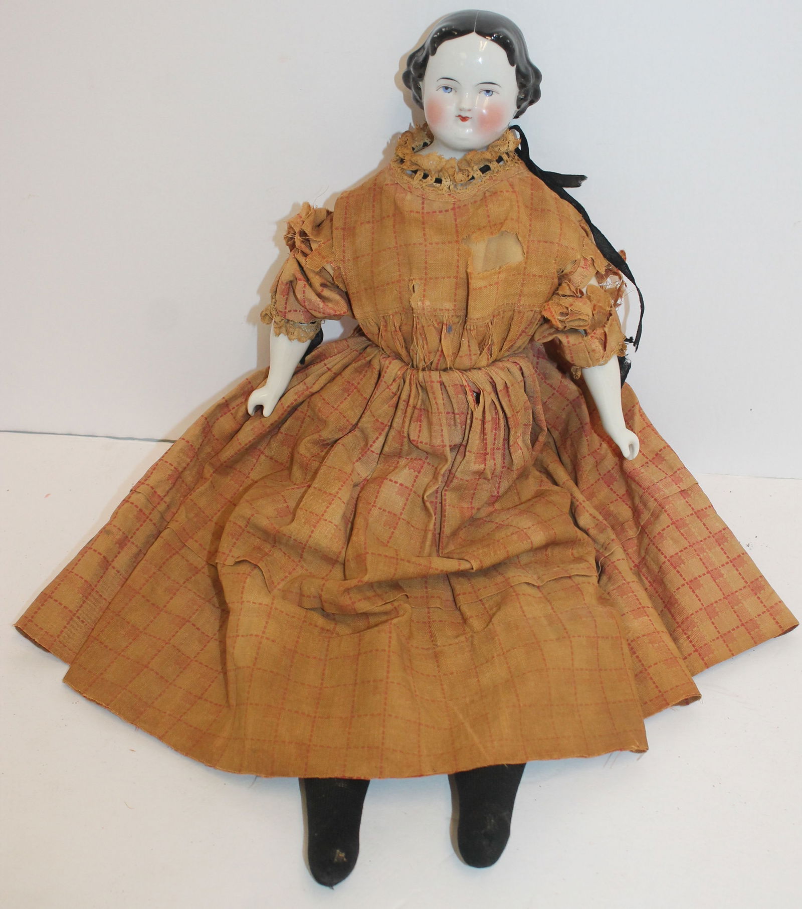 Antique china head doll w china arms & cloth body - 18" tall (1 of 6)