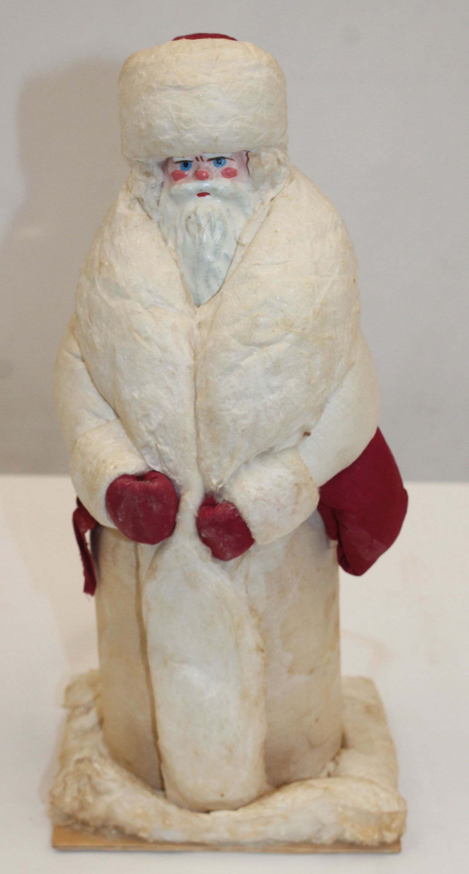 Antique European Santa w cotton batting coat & hat & composition face - 13" tall (1 of 7)