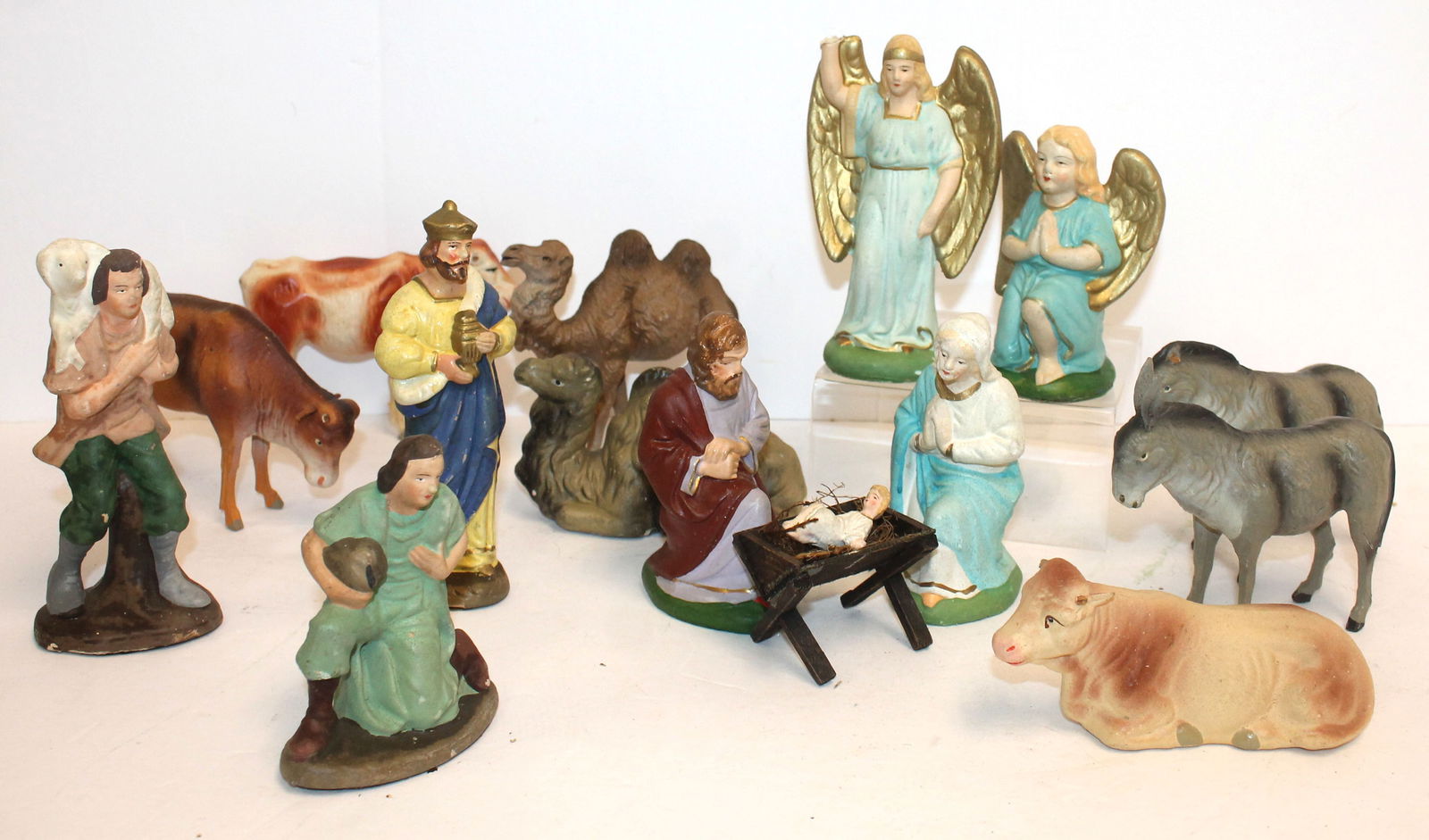 Lot of vintage painted composition creche figures & animals (1 of 10)