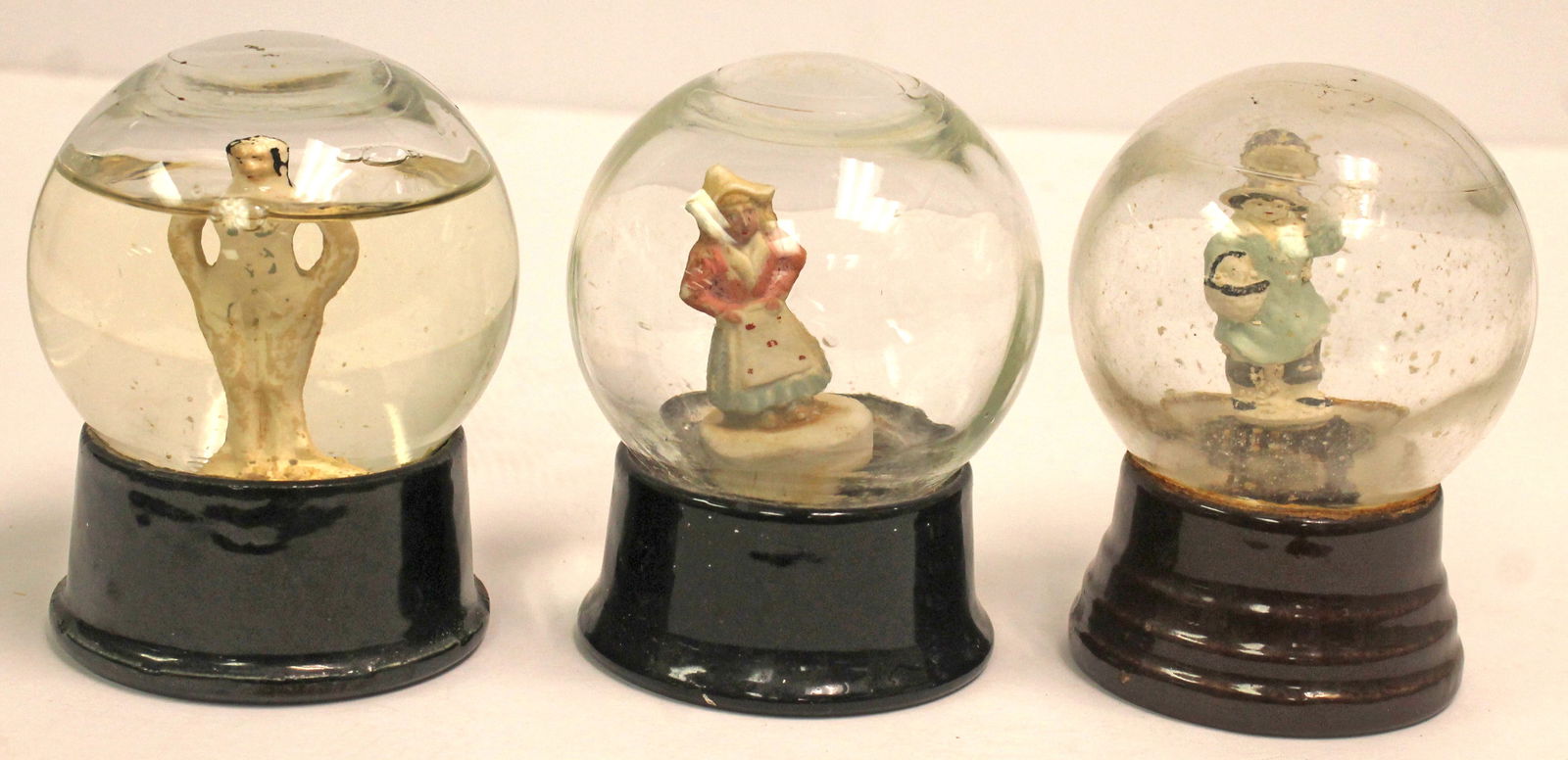 Lot of 3 vintage glass snow globes - women figures - approx 4" tall (1 of 7)