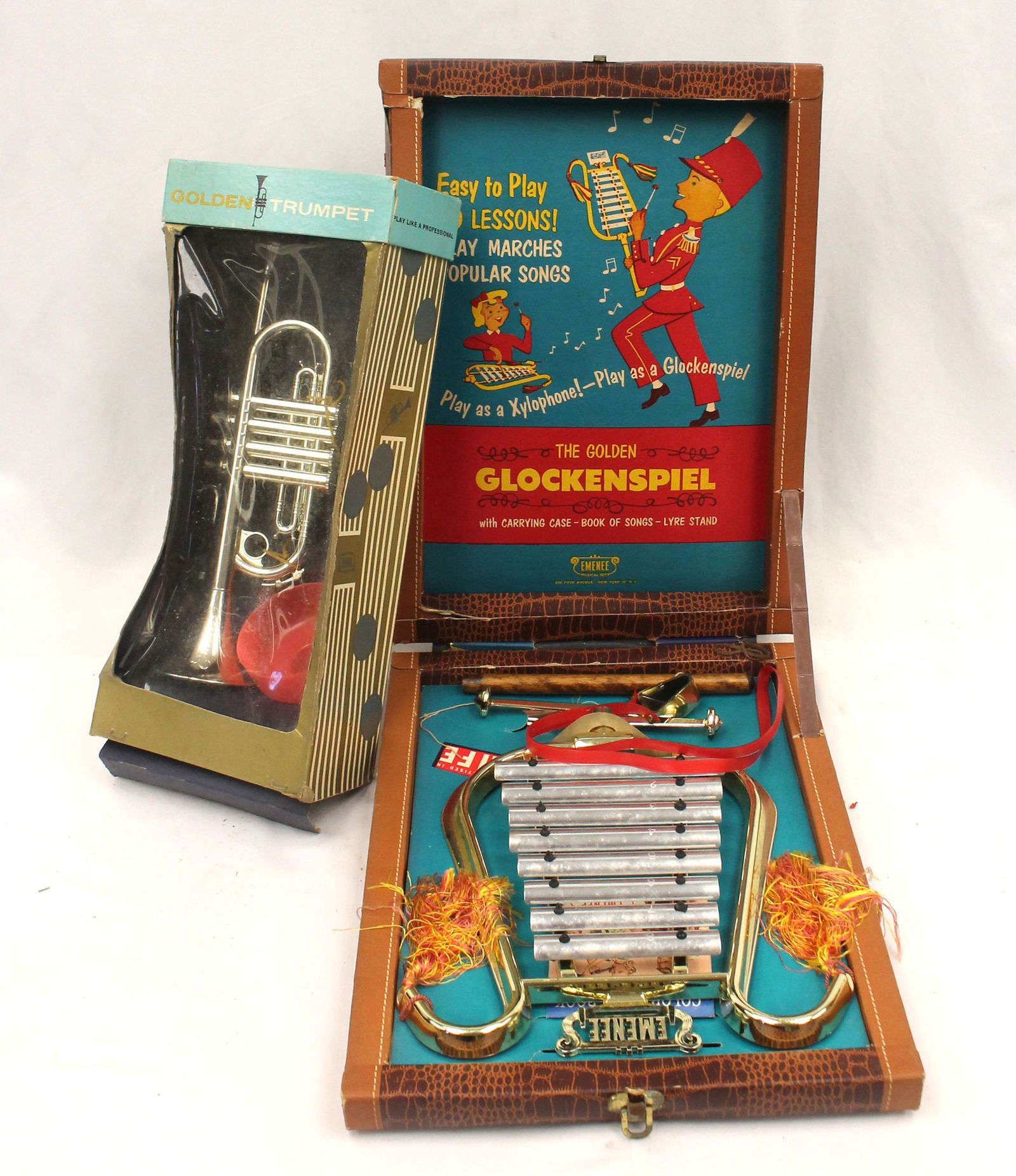 Lot of 2 orig boxed child musical instruments incl "Golden Trumpet" & "The Golden Glockenspiel" (1 of 5)