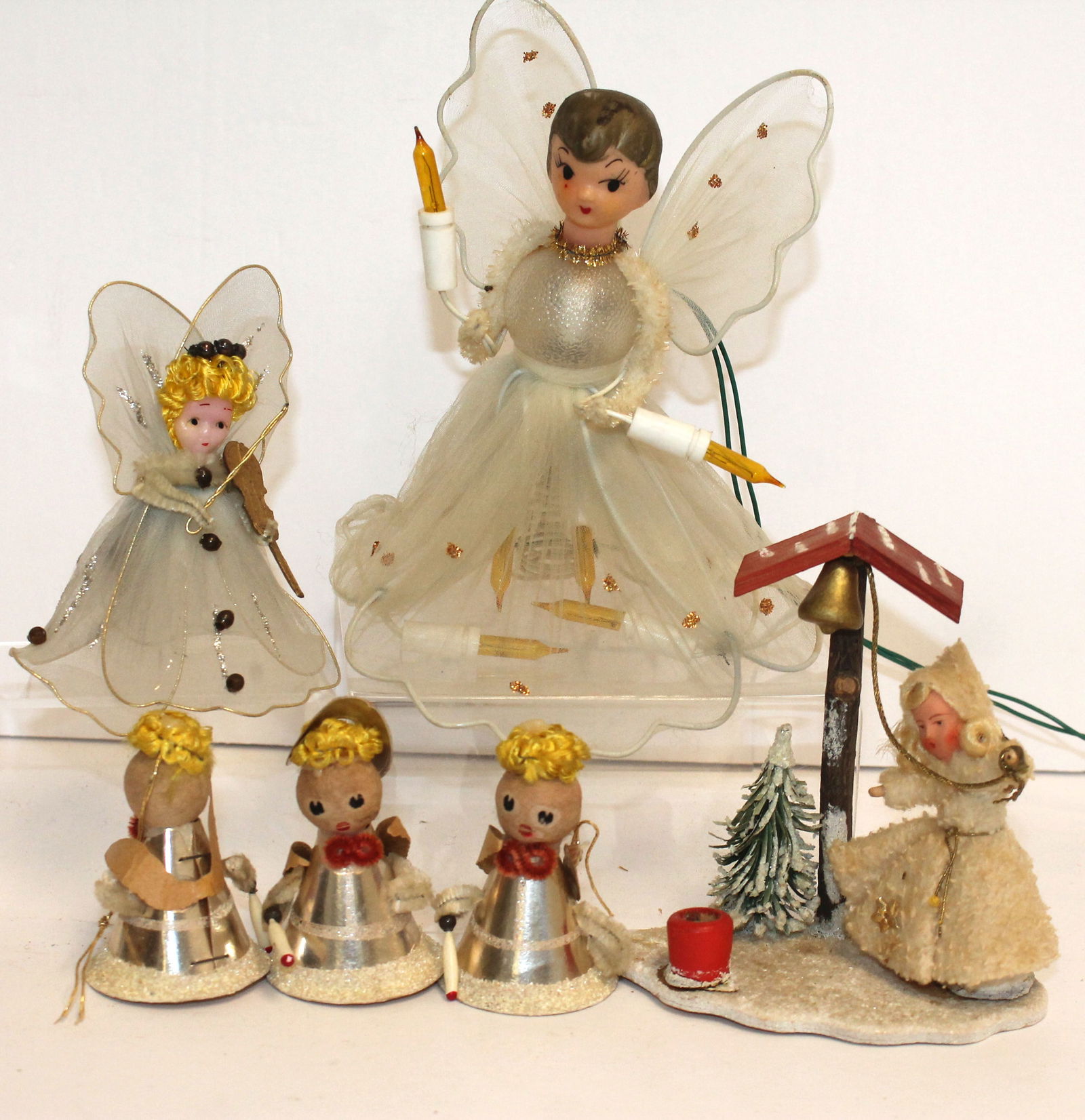 Vintage angel lot incl small ornaments & an electric tree topper plus a candle holder (1 of 6)