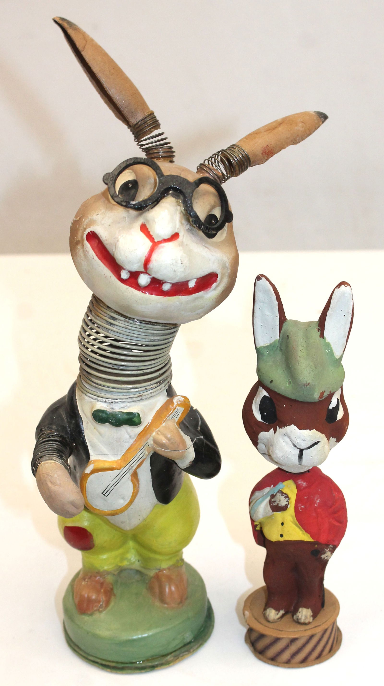 Vintage Easter lot incl 2 bobble head rabbits incl 1 candy container - 11" & 7 1/2" tall (1 of 15)