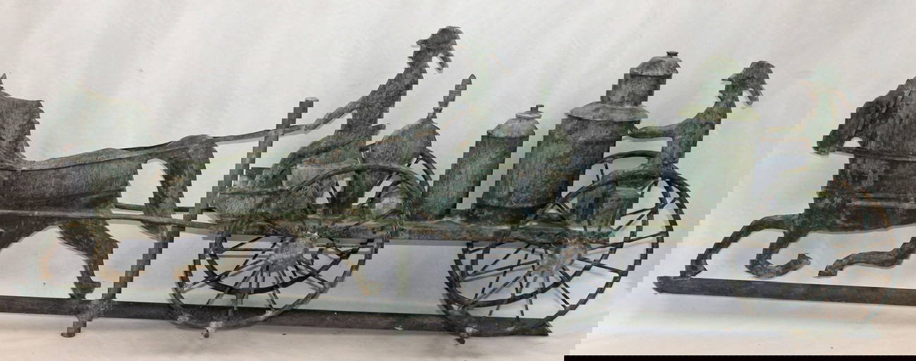 Great Form Horse Drawn Fire Pumper Copper Weathervane W 2 Firemen 40