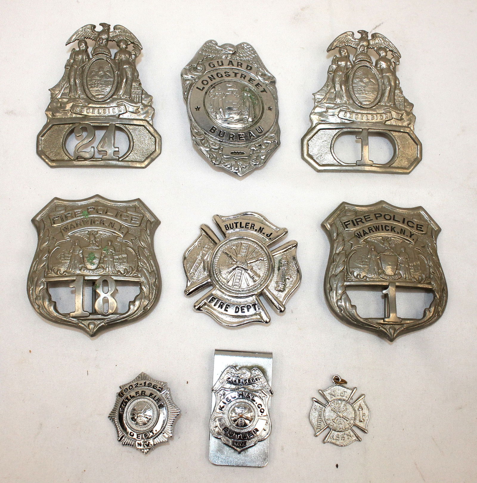 Lot of 9 fireman/police badges from NY & NJ (1 of 5)