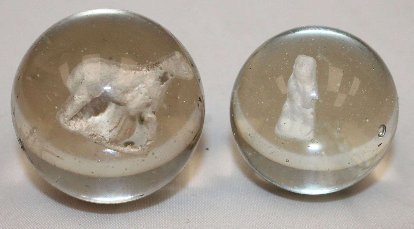 Lot of 2 vintage marbles - horse 1 1/2" & standing bear 1 1/8" sulfides (1 of 9)