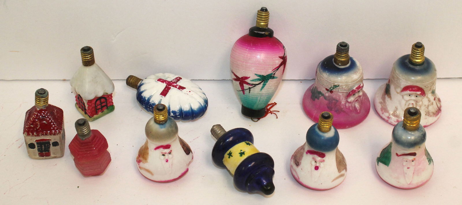 Lot of 11 vintage glass Christmas light bulbs incl Japanese lantern, bells, houses, etc (1 of 6)