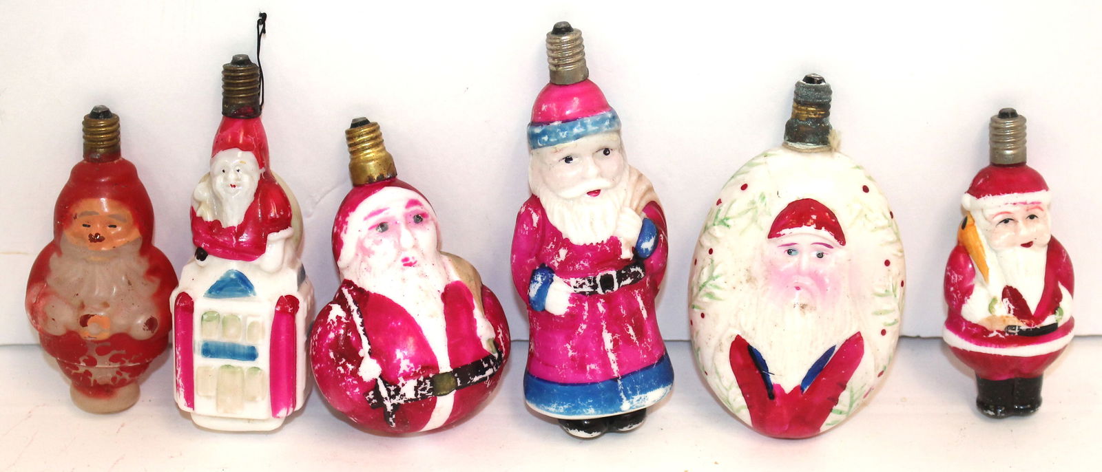 Lot of 6 vintage glass Christmas light bulbs of Santa (1 of 4)