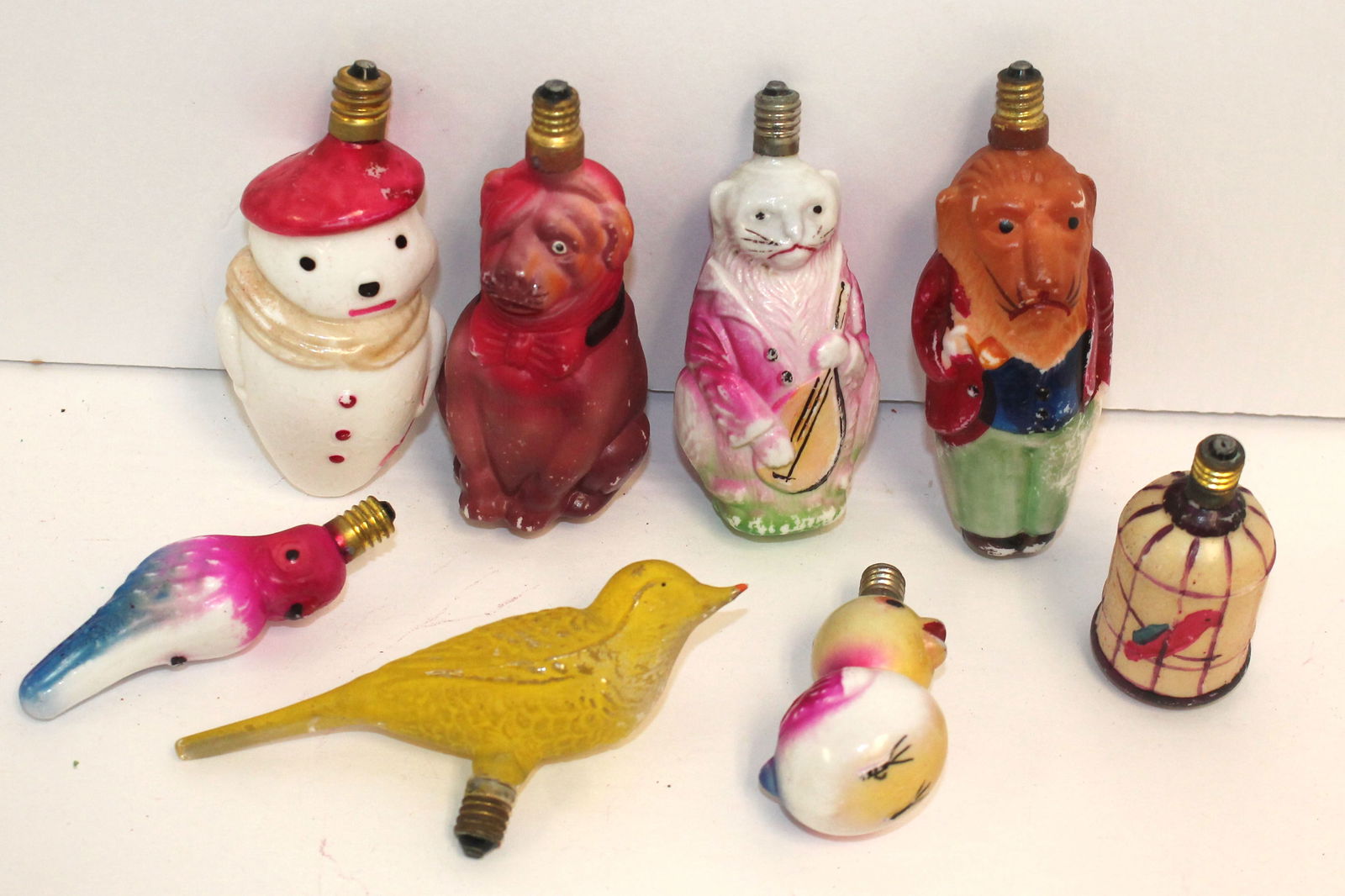 Lot of 8 vintage glass Christmas light bulbs incl animals & snowmen (1 of 6)