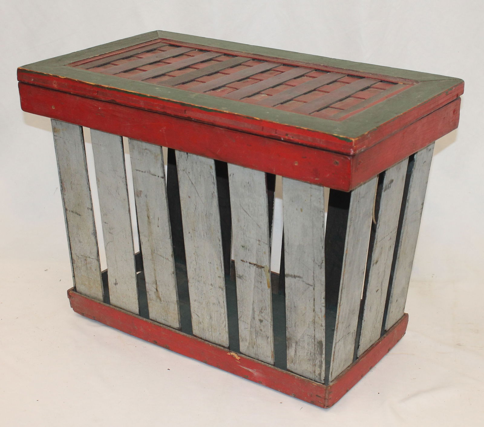 Wooden painted Christmas storage box in red, green & silver - 16" tall x 22" wide x 12" deep (1 of 3)