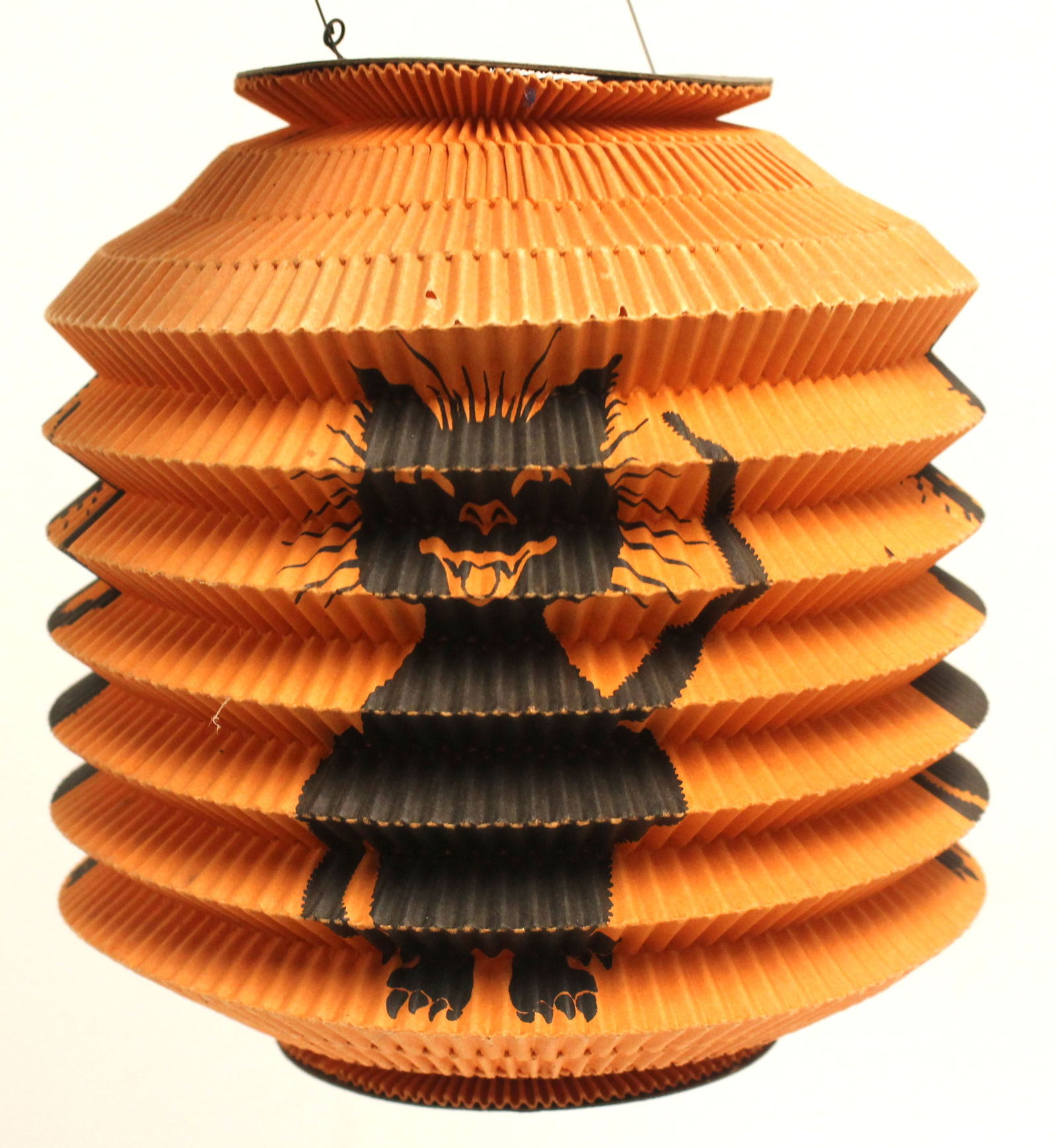 Vintage Halloween expandable folding paper lantern w black cat motif - 9" tall (1 of 6)