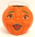 Vintage/antique rare double sided jack-o-lantern w paper insert on both sides - 7" tall x 8" wide x