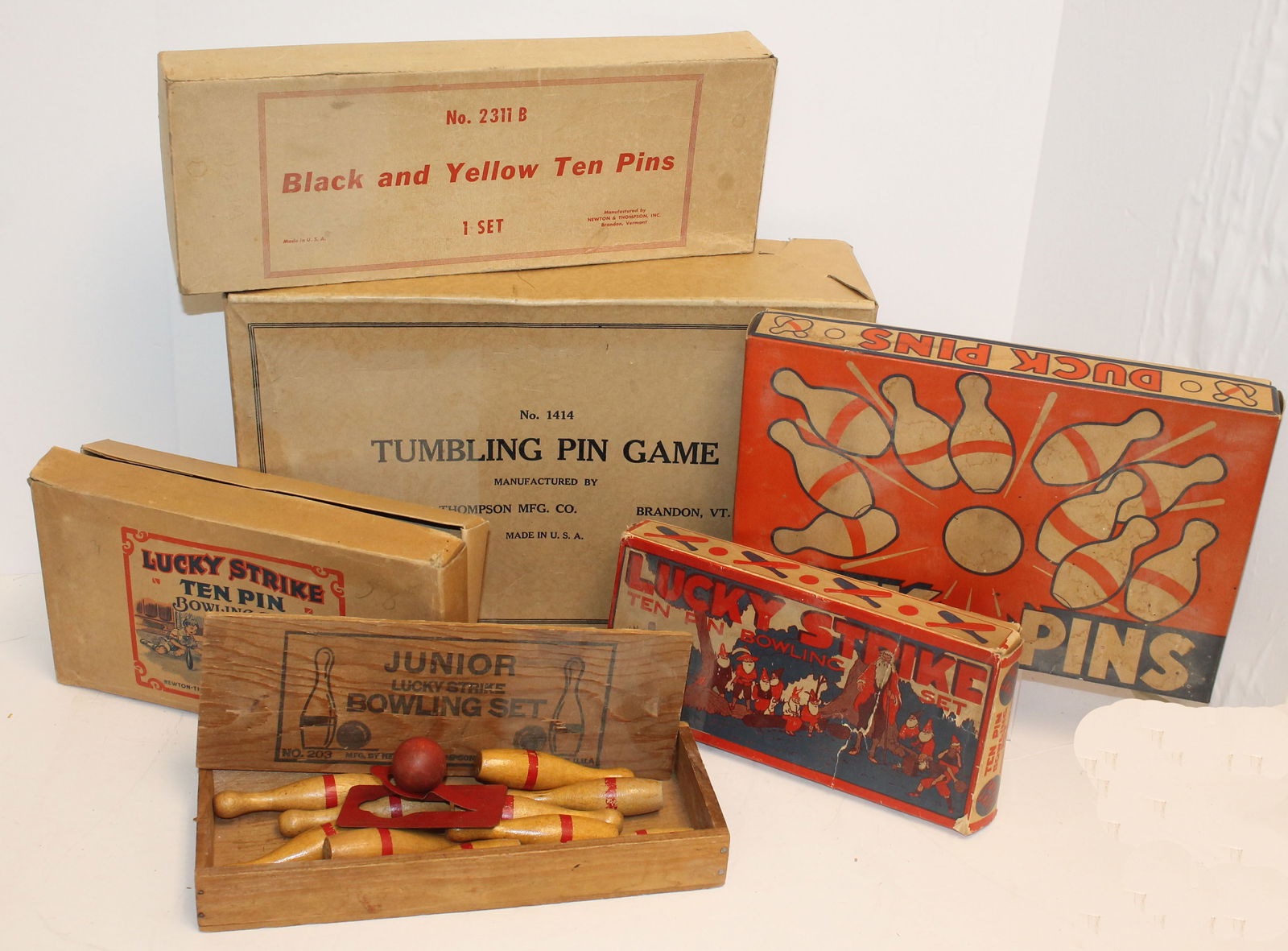 Lot of 6 antique orig boxed child's bowling sets - appear to be mostly complete (1 of 13)