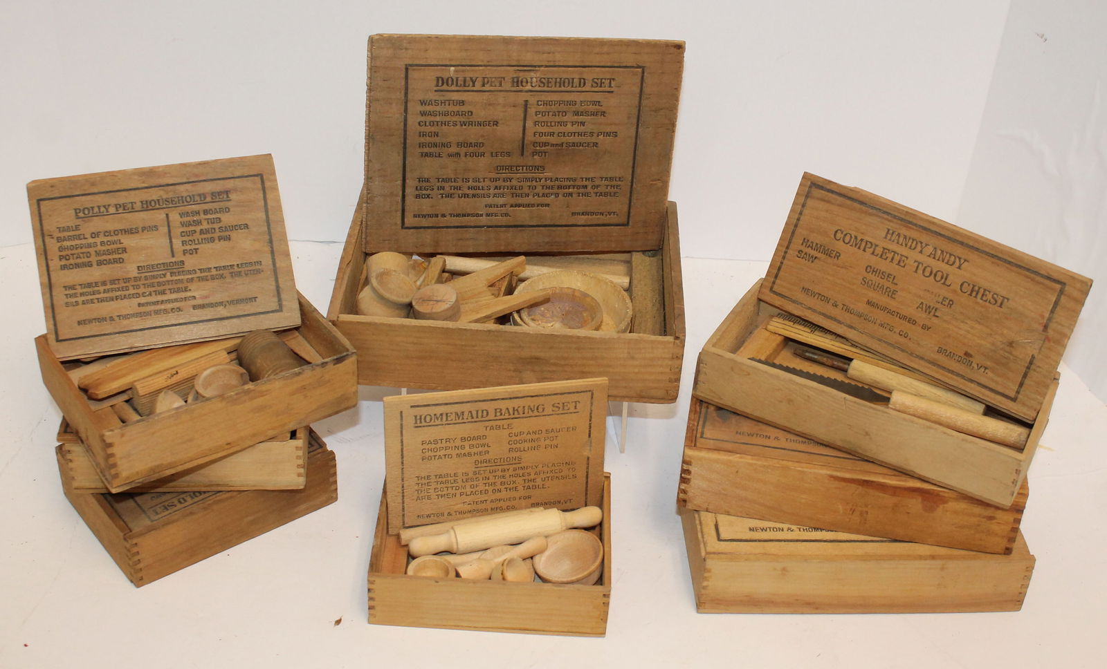 Lot of 8 orig wooden boxed play sets incl Dolly Pet Household Set, 3 Polly Pet Household Sets, a (1 of 9)