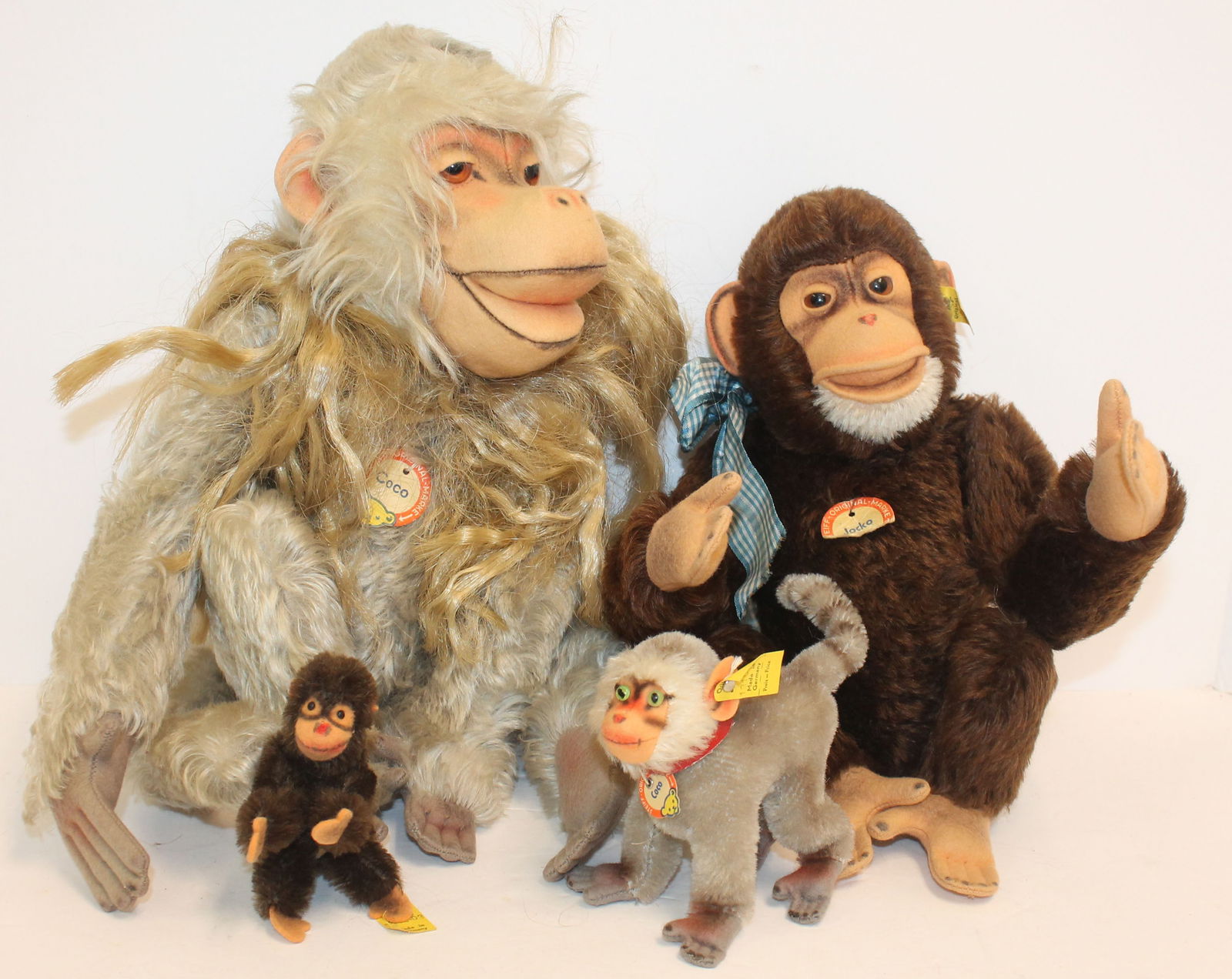 Lot of 3 Steiff monkeys incl sm & lg "Coco" & "Jocko" plus a mini - all w buttons - 3 w orig tags (1 of 11)