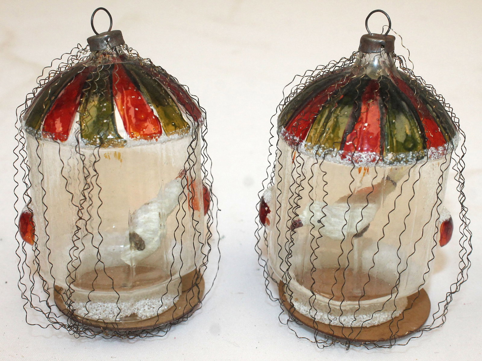 Lot of 2 mini bird cage glass ornaments w birds inside (1 of 4)