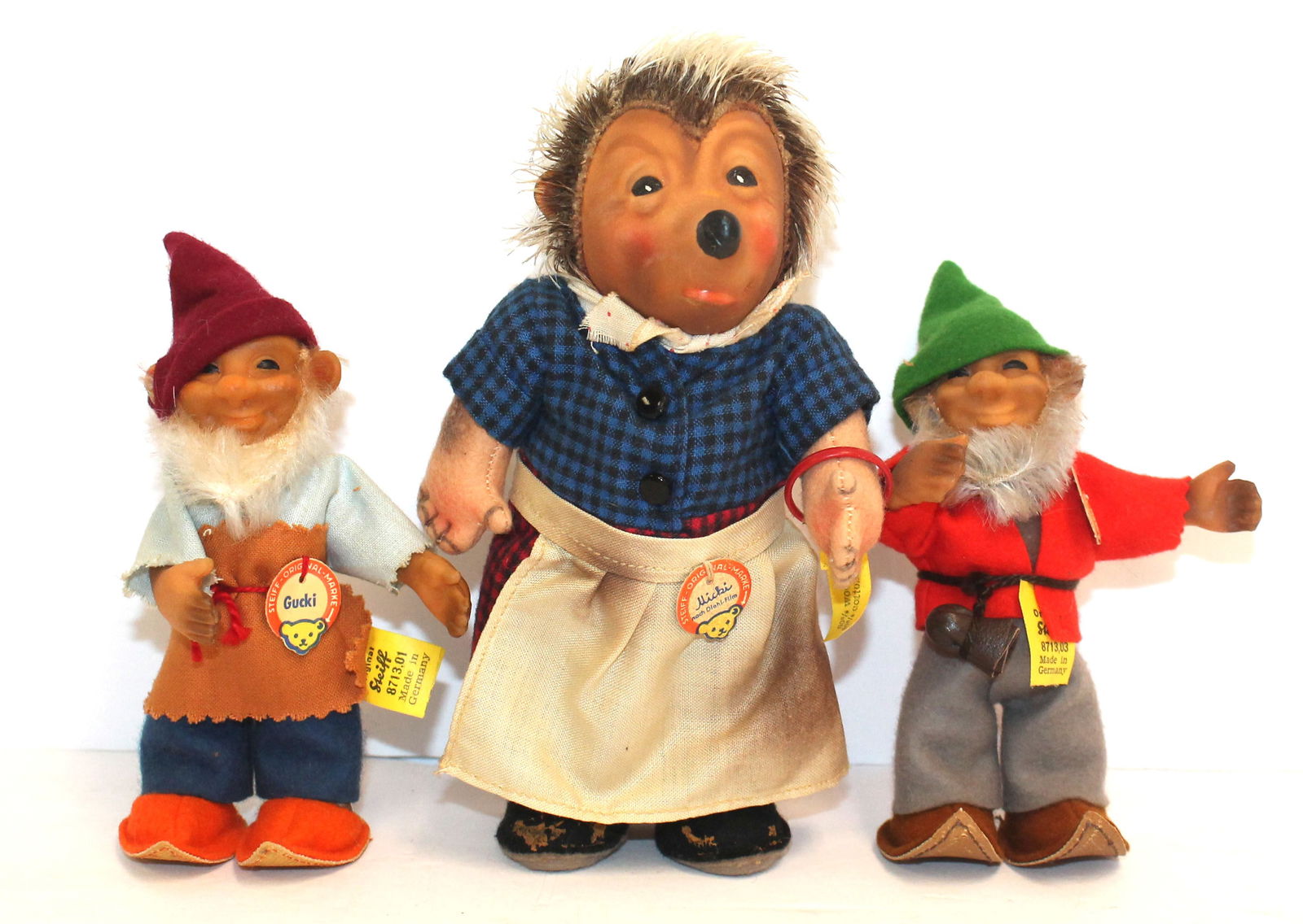 Lot of 3 Steiff figures incl 2 gnomes "Pucki" & "Gucki" plus a hedgehog "Micki - all w orig tags & (1 of 9)