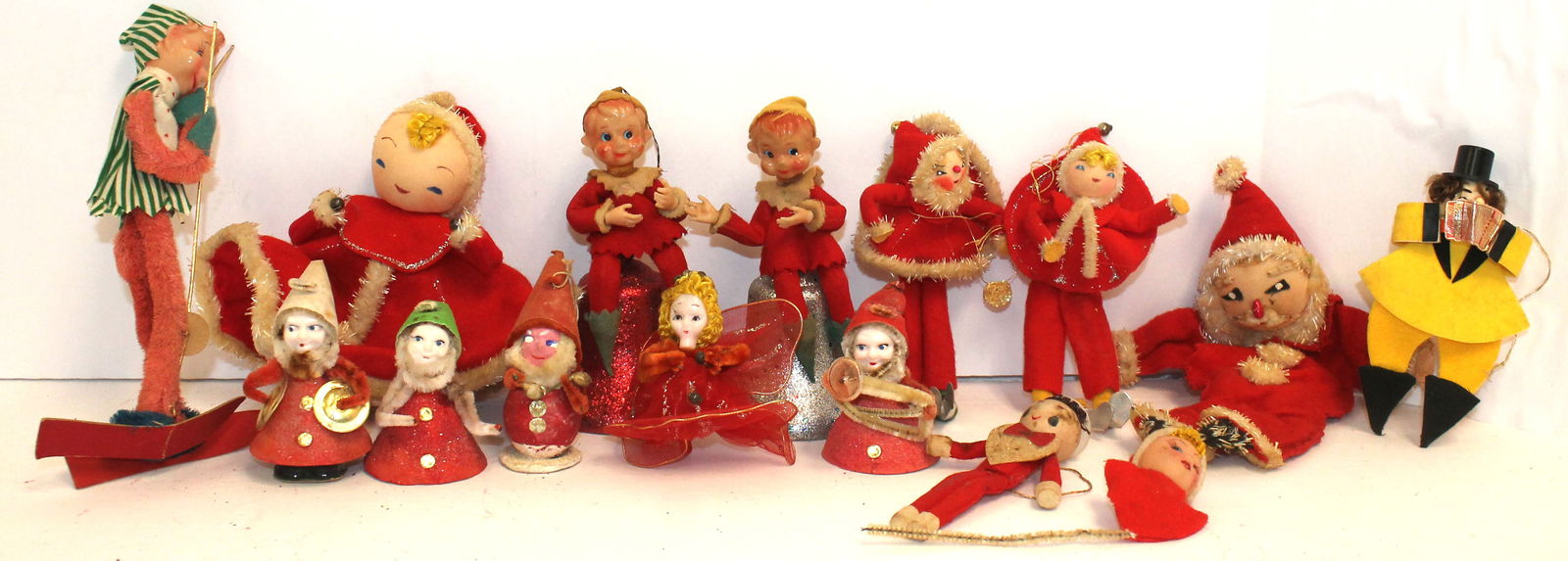 Lot of misc vintage Christmas incl chenille & felt Santas, bells, elf, etc (1 of 5)