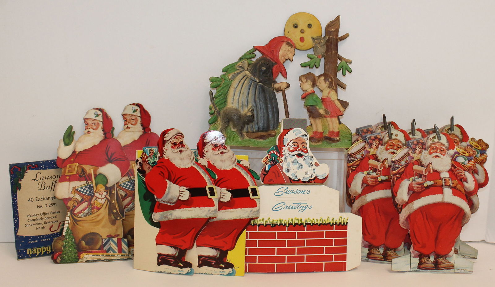 Christmas ephemera lot incl Santa, Hansel & Gretel, cardboard cutouts, matches, etc plus satin (1 of 5)